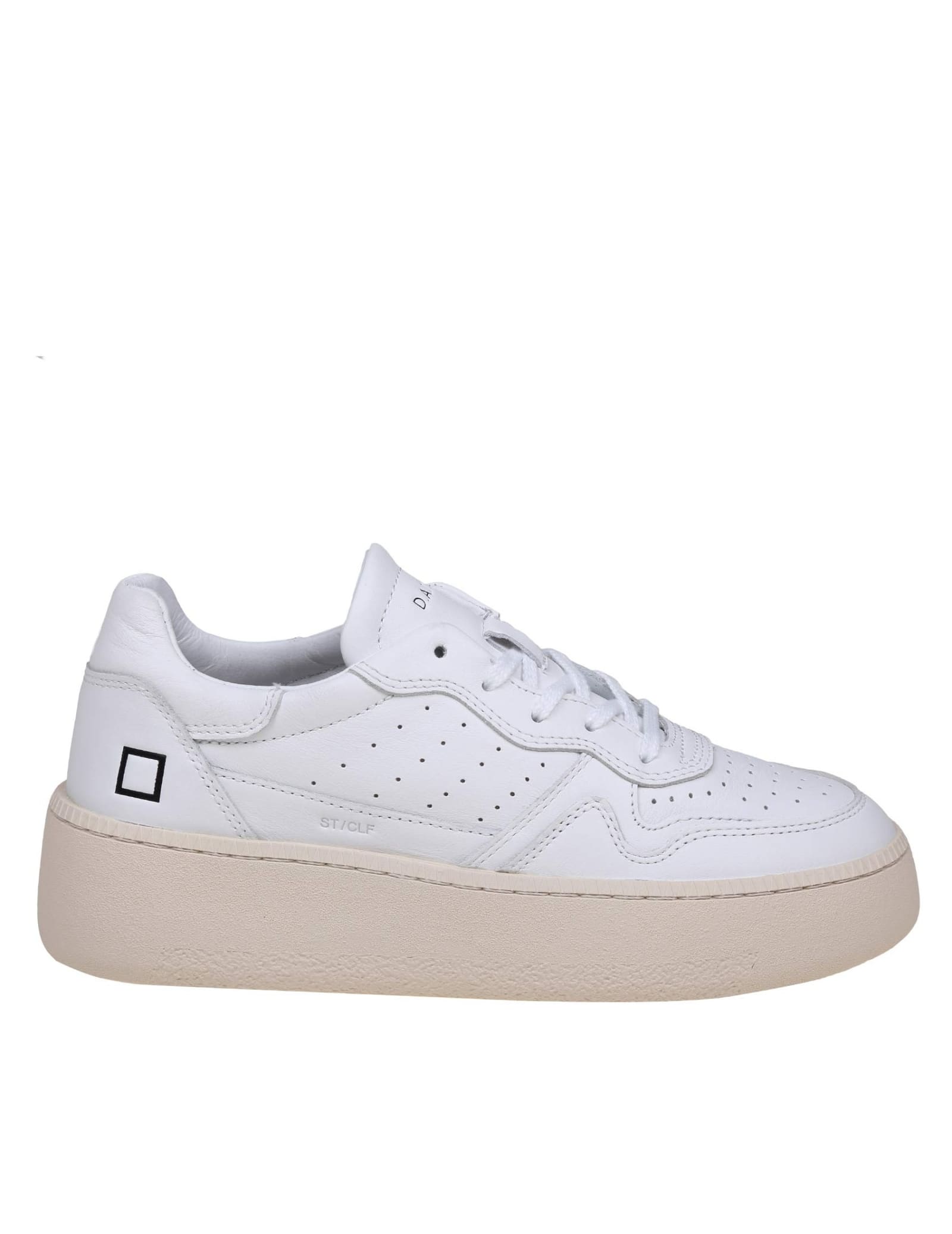 Step Calf Sneakers In Leather And White Color