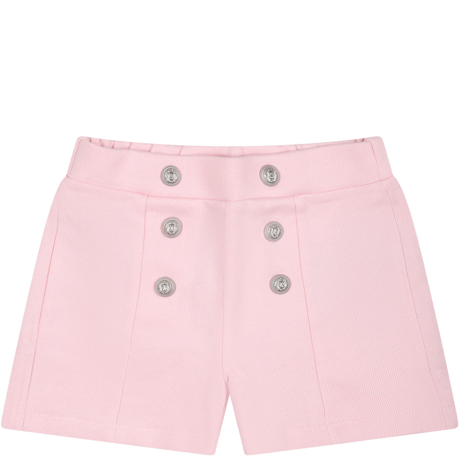 Balmain Pink Shorts For Baby Girl With Silver Buttons