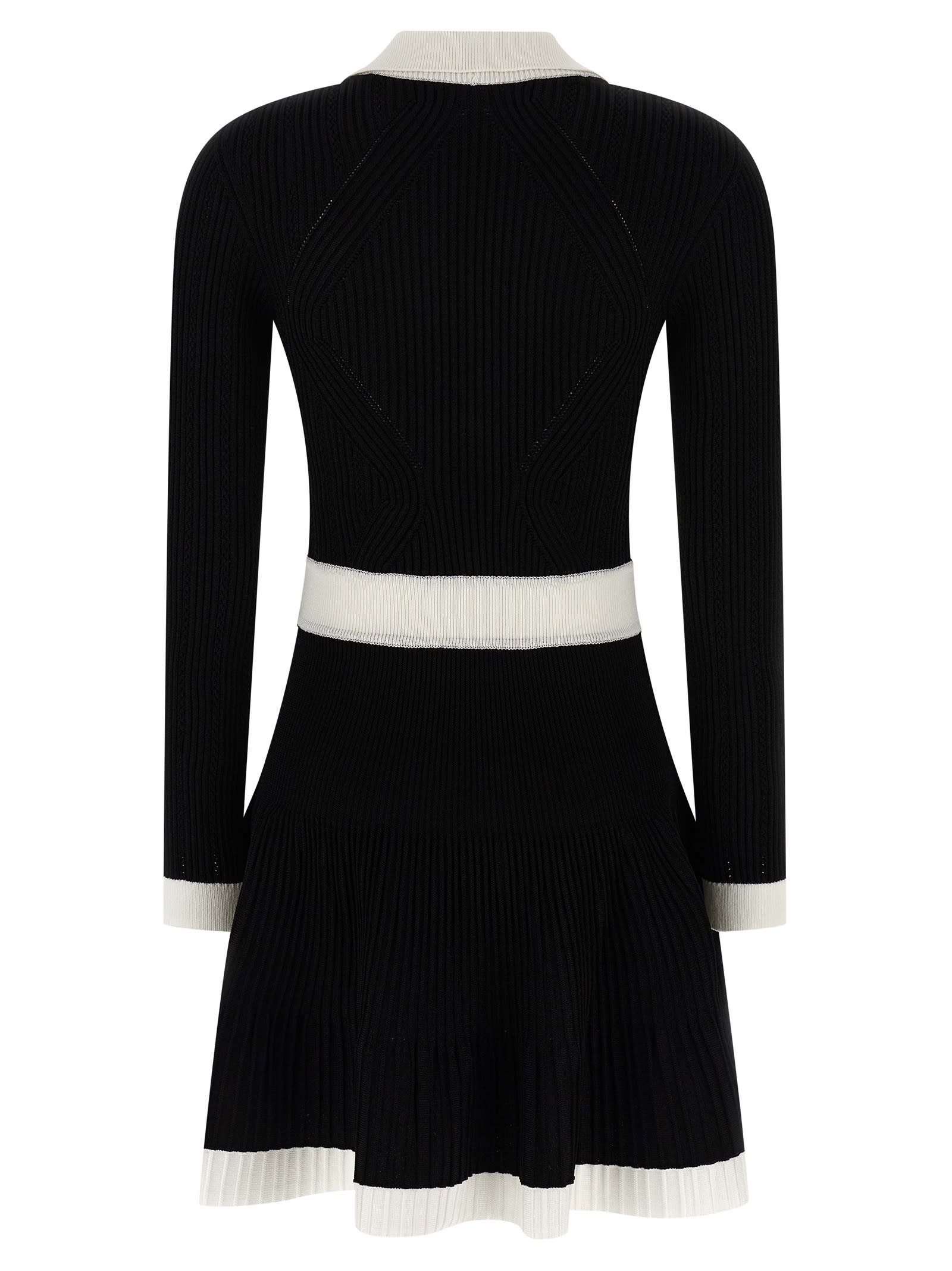Balmain Colorblock Twisted Cable Long Sleeve Sweater Dress In Black