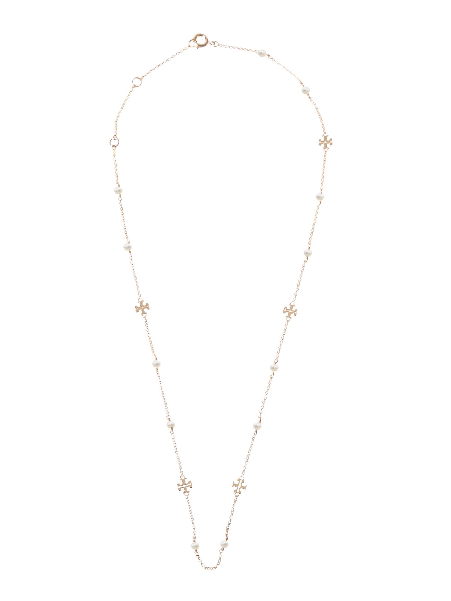 Tory Burch Kira Necklace With Logo And Pearls