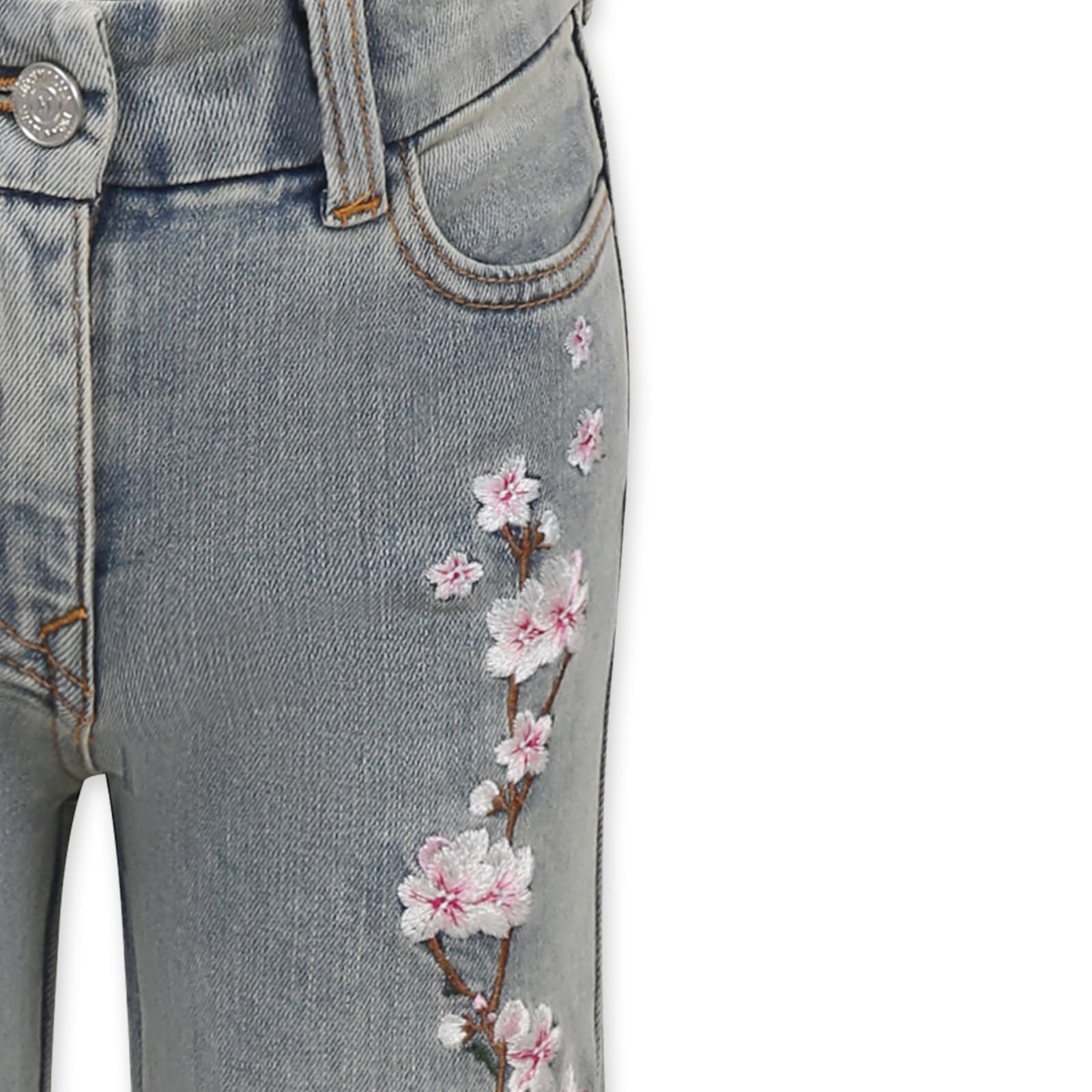 Monnalisa Floral-embroidered Jeans In Grey