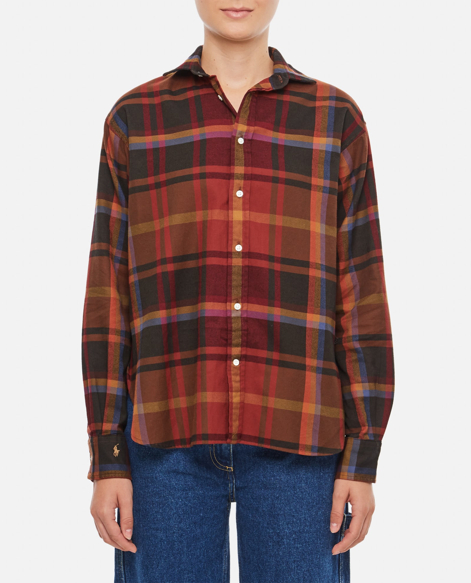 Ralph Lauren Long Sleeve Button Front Shirt In Red Multi Fall Plaid