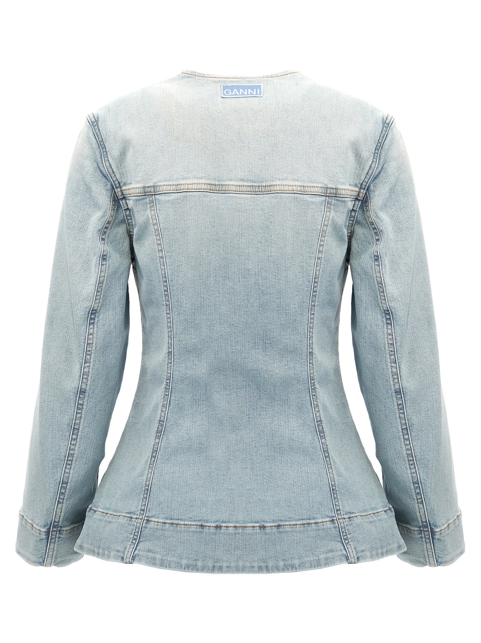 Shop Ganni Denim Blazer In Light Blue