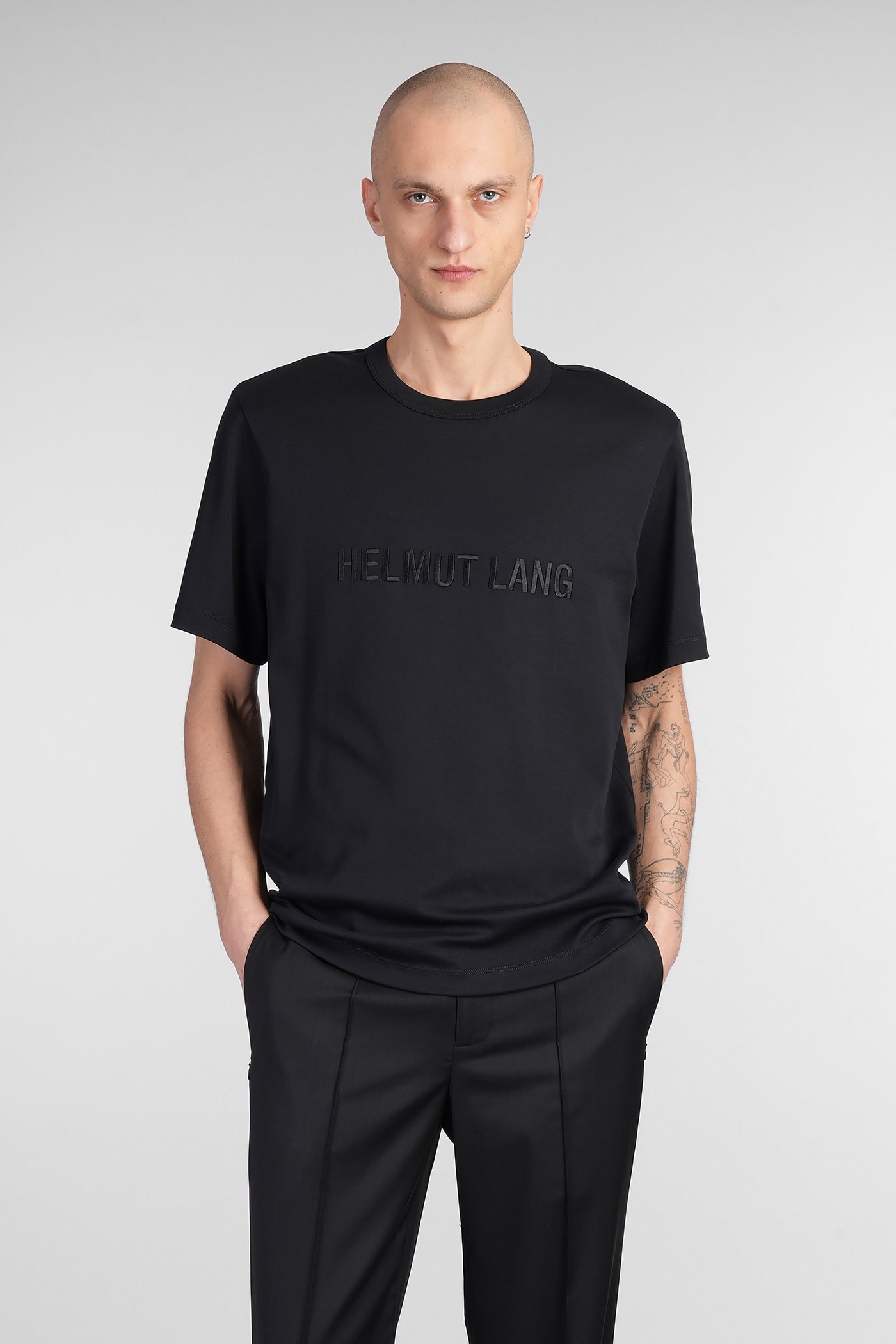Helmut Lang Relaxed Fit Crew Neck T-shirt With Embossed Logo In Black