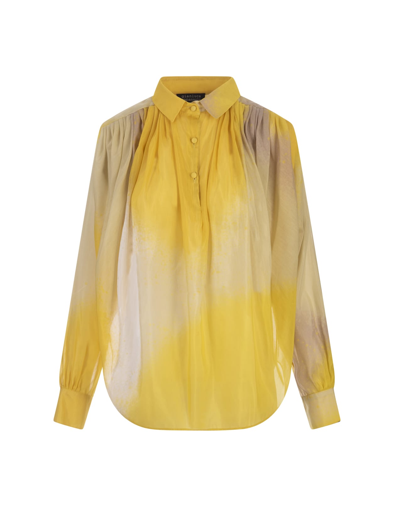 Yellow Silk Shirt With Gathering