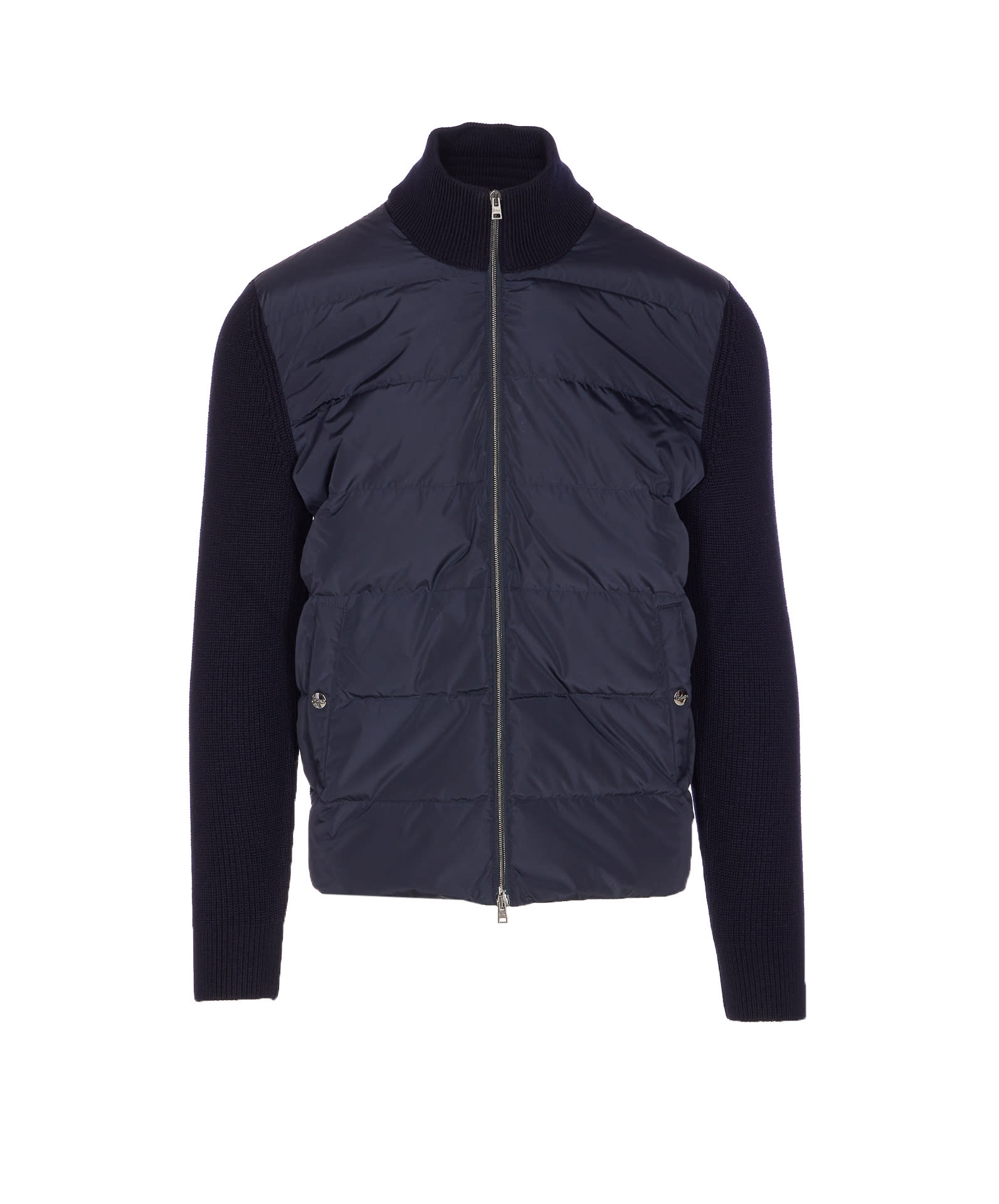 Herno Knitted And Padded Cardigan In Blue