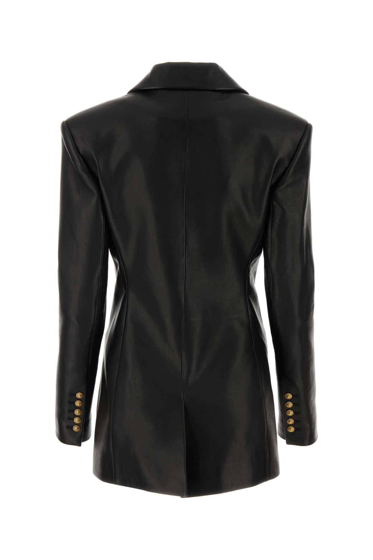 Shop Balmain Black Leather Blazer In Noir