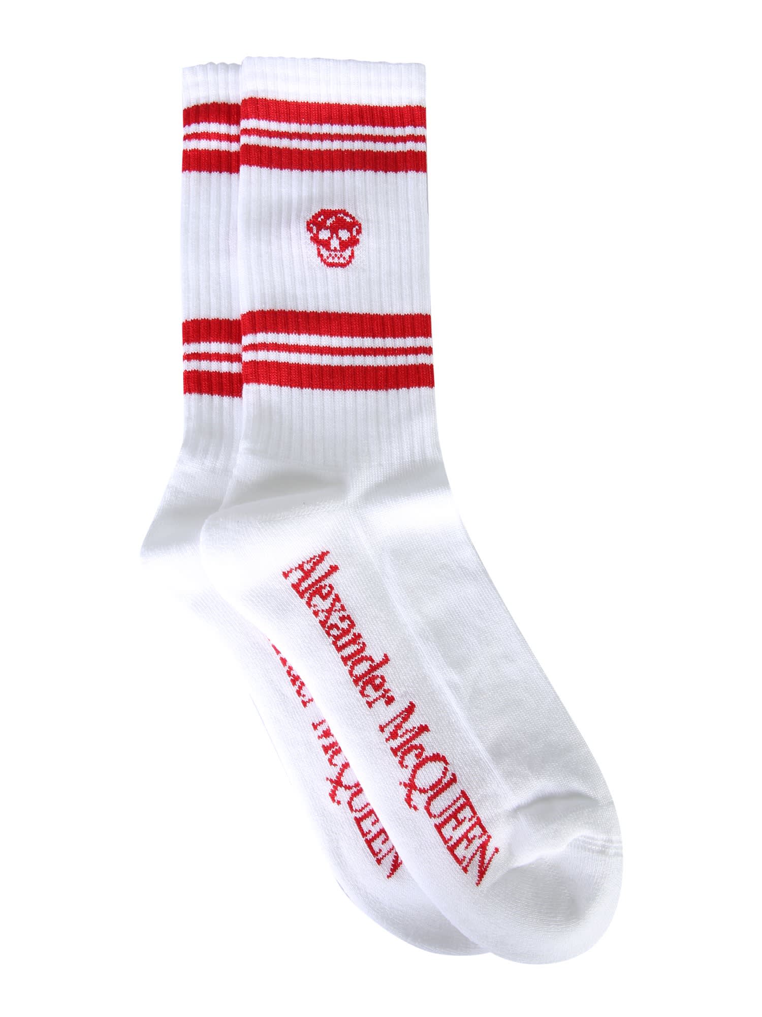 Alexander Mcqueen Skull Striped Socks In Bianco