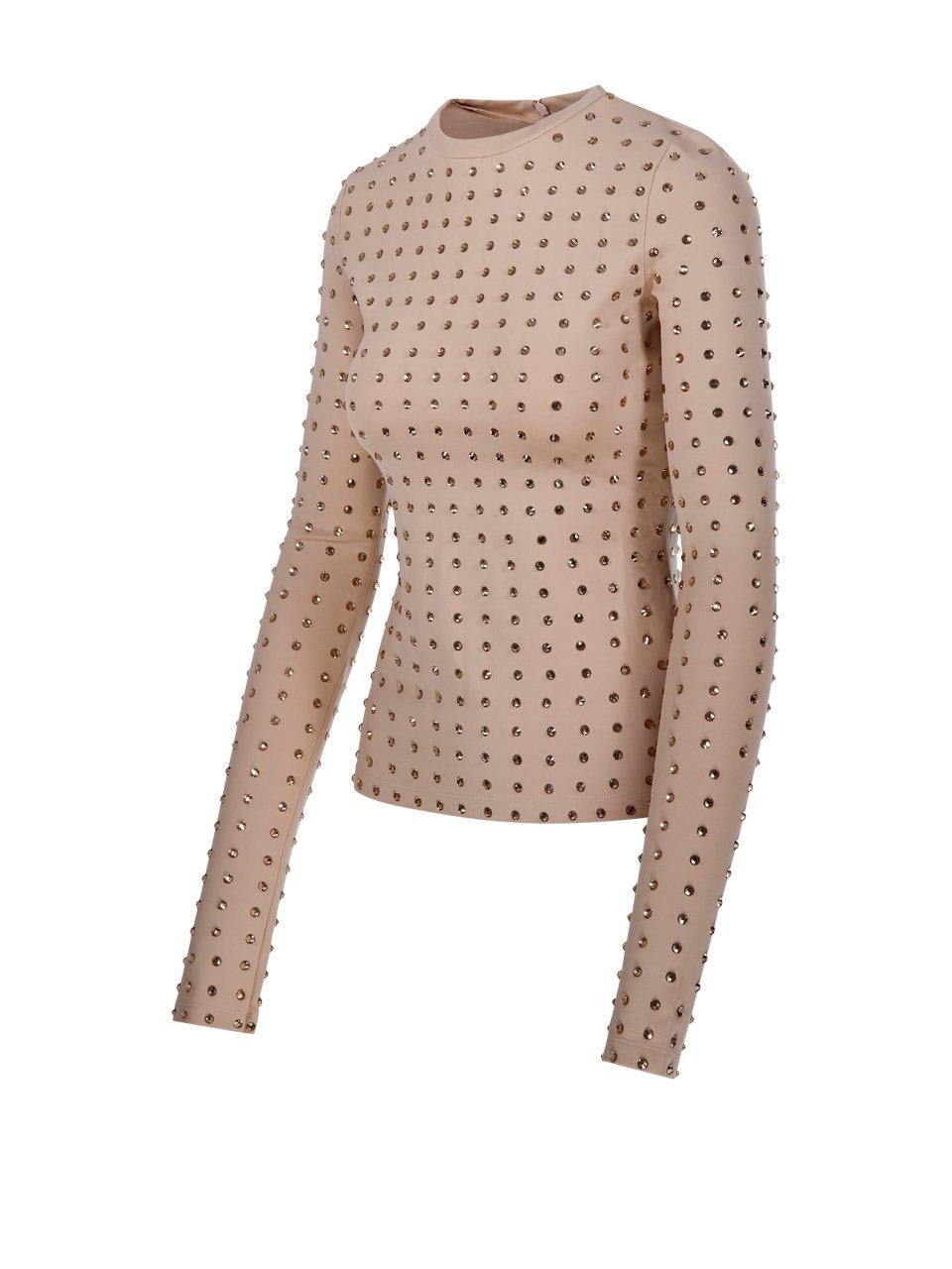 Sportmax All-over Embellished Crewneck Top In Nude