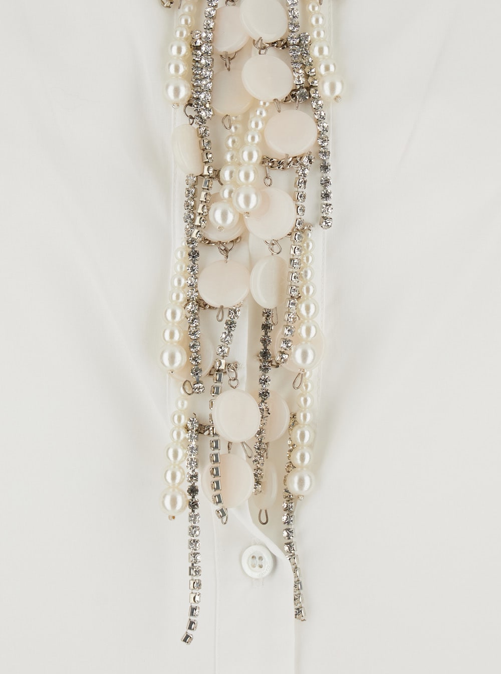 Pinko White Shirt With V Neck Collar And Rhinestone Embellishments On The Front In White