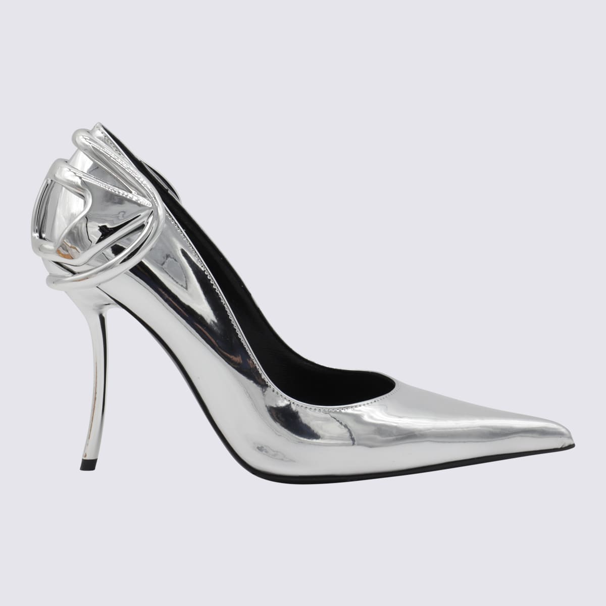 Diesel Metallic Leather Pumps With Curved Heel Silver Color In Silver