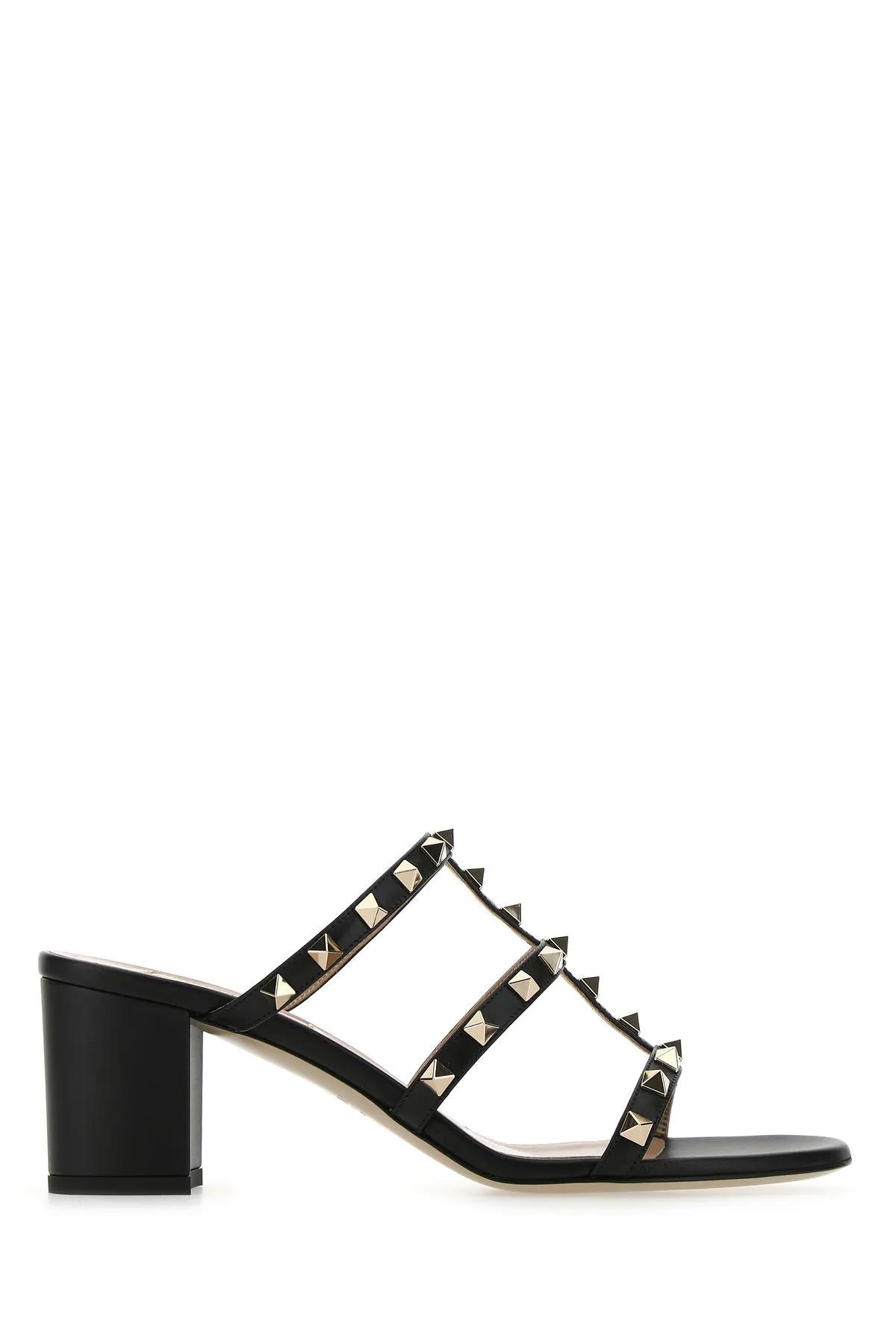 Valentino Garavani Black Leather Rockstud Mules