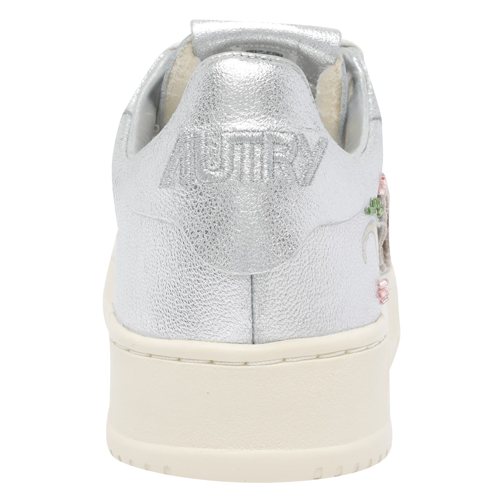 Autry Dallas Round Toe Sneakers With Floral Applications In Metallic
