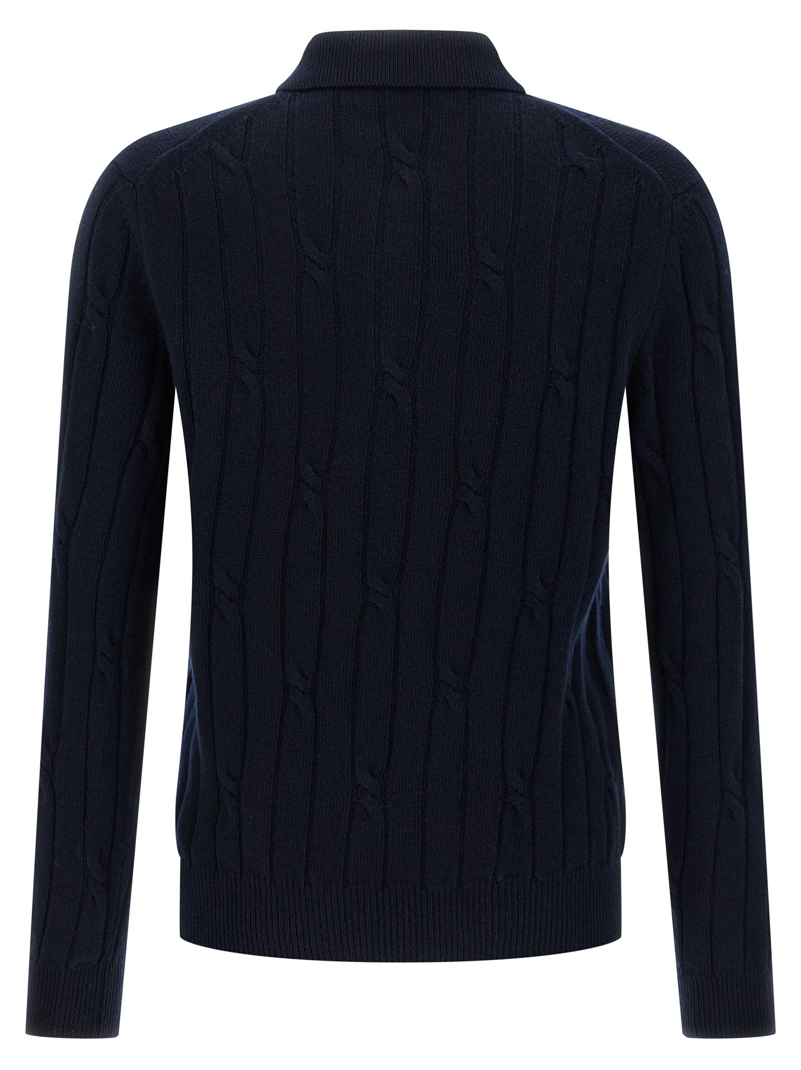 Zanone Cable-knit Button-placket Polo Shirt In Blue