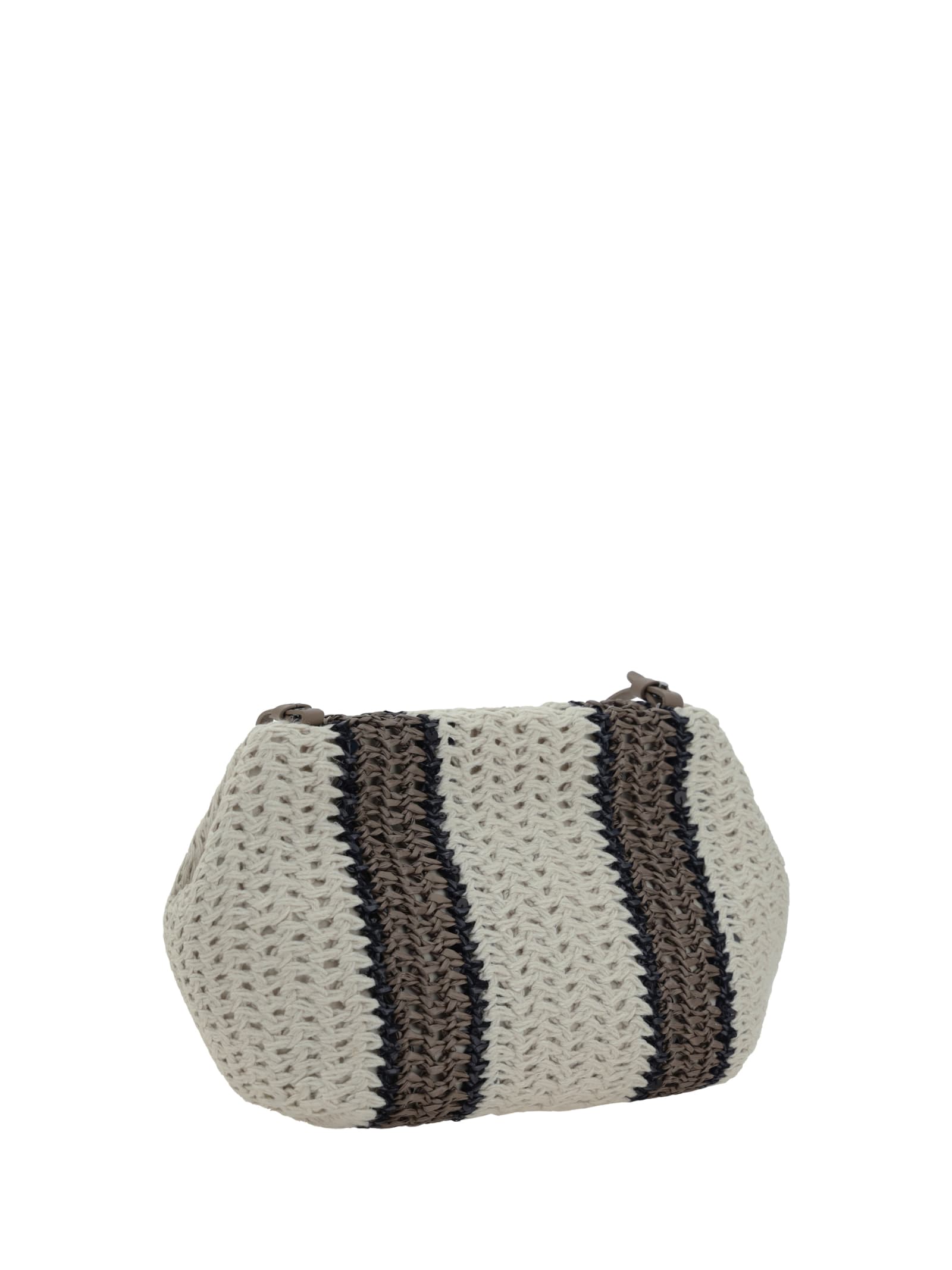 Shop Brunello Cucinelli Shoulder Bag In White Beige+nero+fango