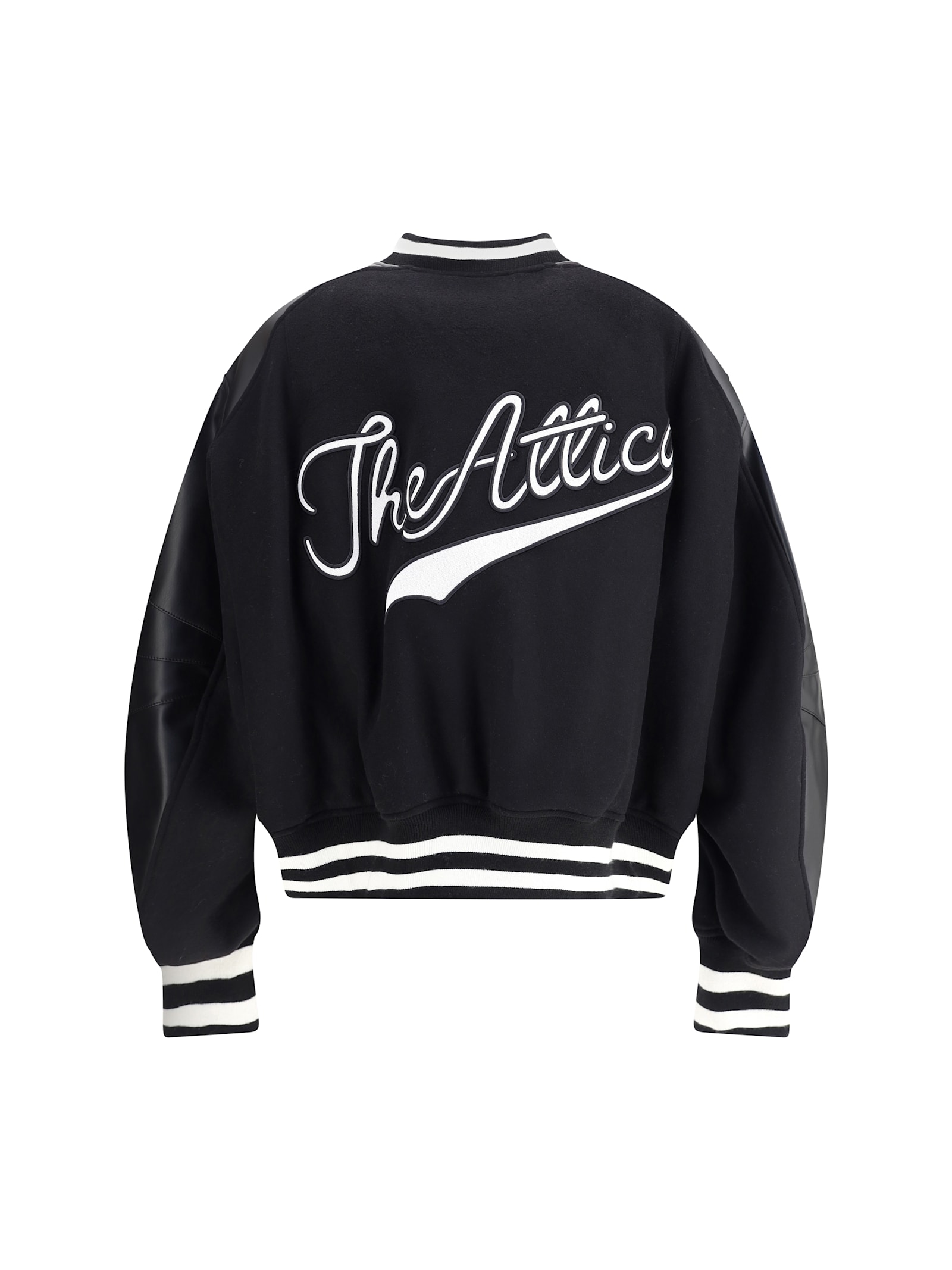 Attico Bomber Jacket With Ribbed Cuffs And Hem In Black
