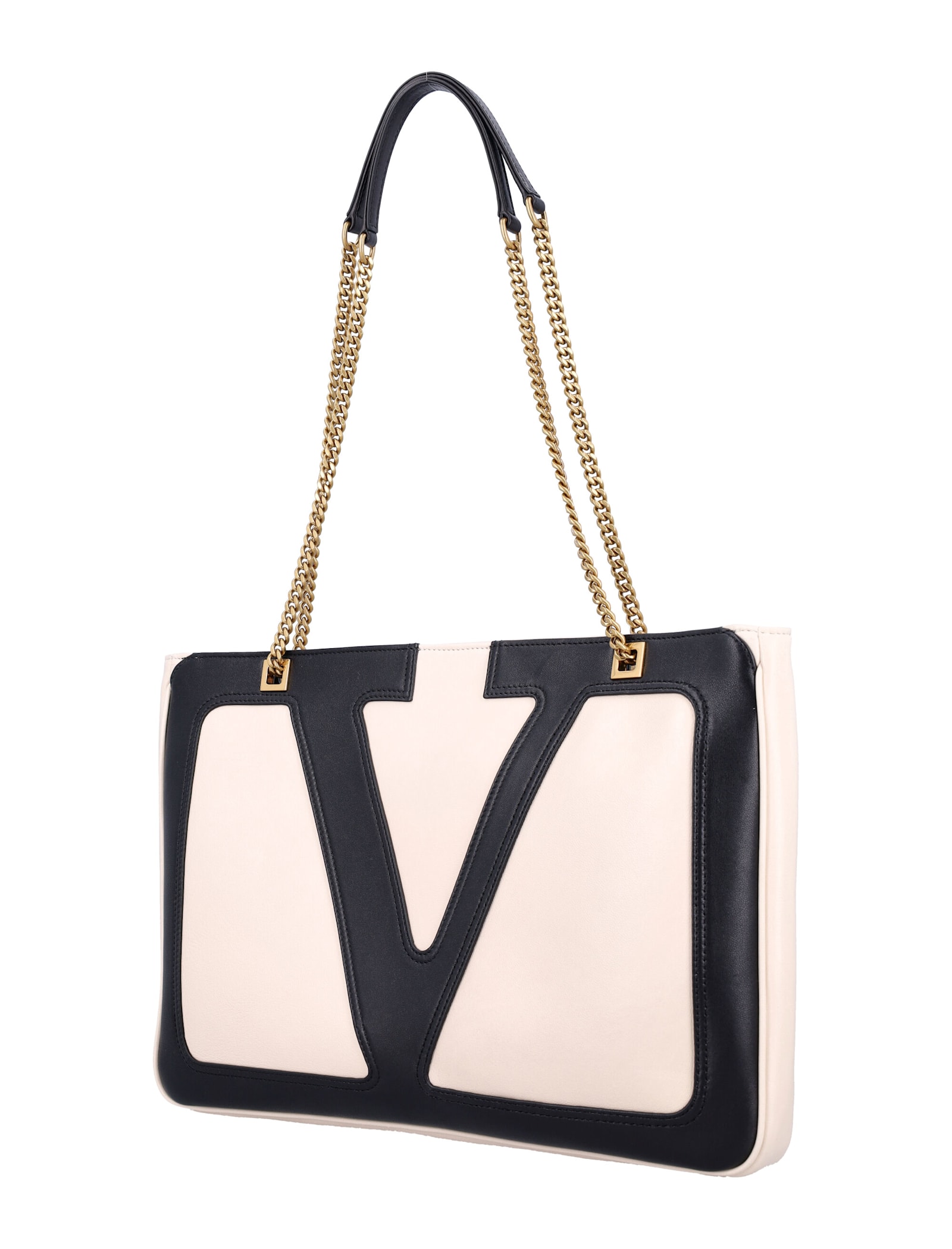 Valentino Garavani Garavani Viva Superstar Medium Nappa Leather Shopping Bag Woman Butter/black Uni In Butterwhitenero