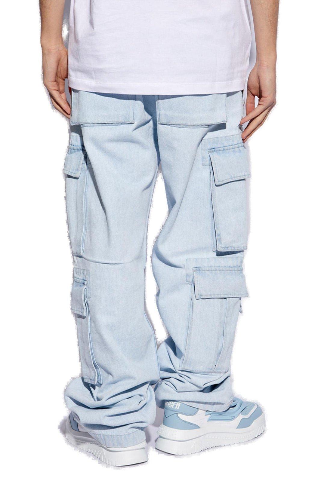 Shop Versace Mid-rise Wide-leg Cargo Jeans In Light Blue
