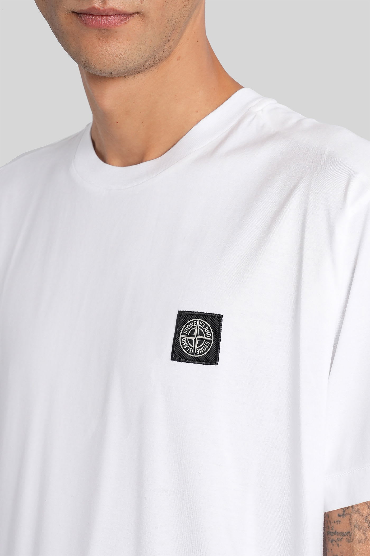 Stone Island White Short-sleeve T-shirt With Compass Patch In White