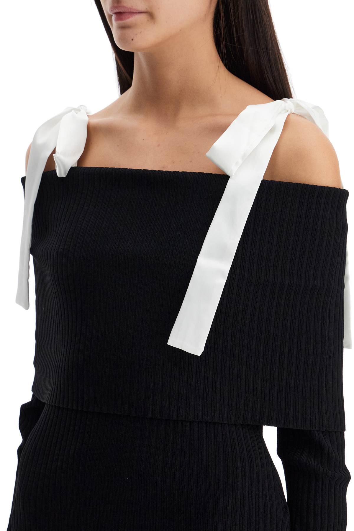 Rotate Birger Christensen Off-shoulder Top With Tied Bow Straps In Black (black)