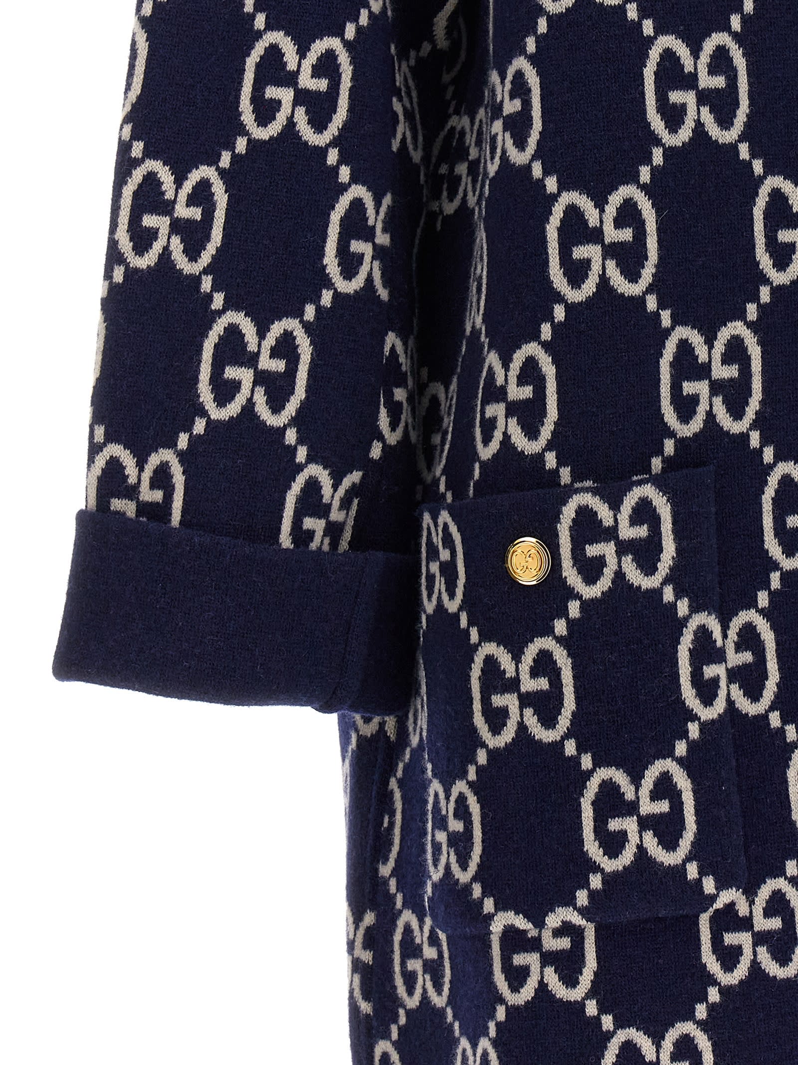Shop Gucci Gg Jacquard Reversible Cardigan In Blue