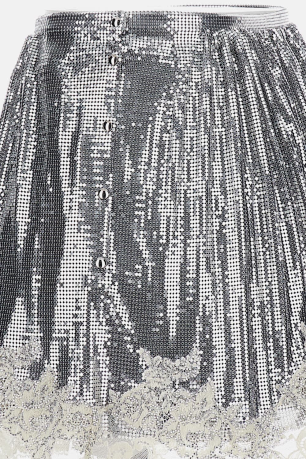 Rabanne Crystal-embellished Lace-trimmed Chainmail Mini Skirt In Gray