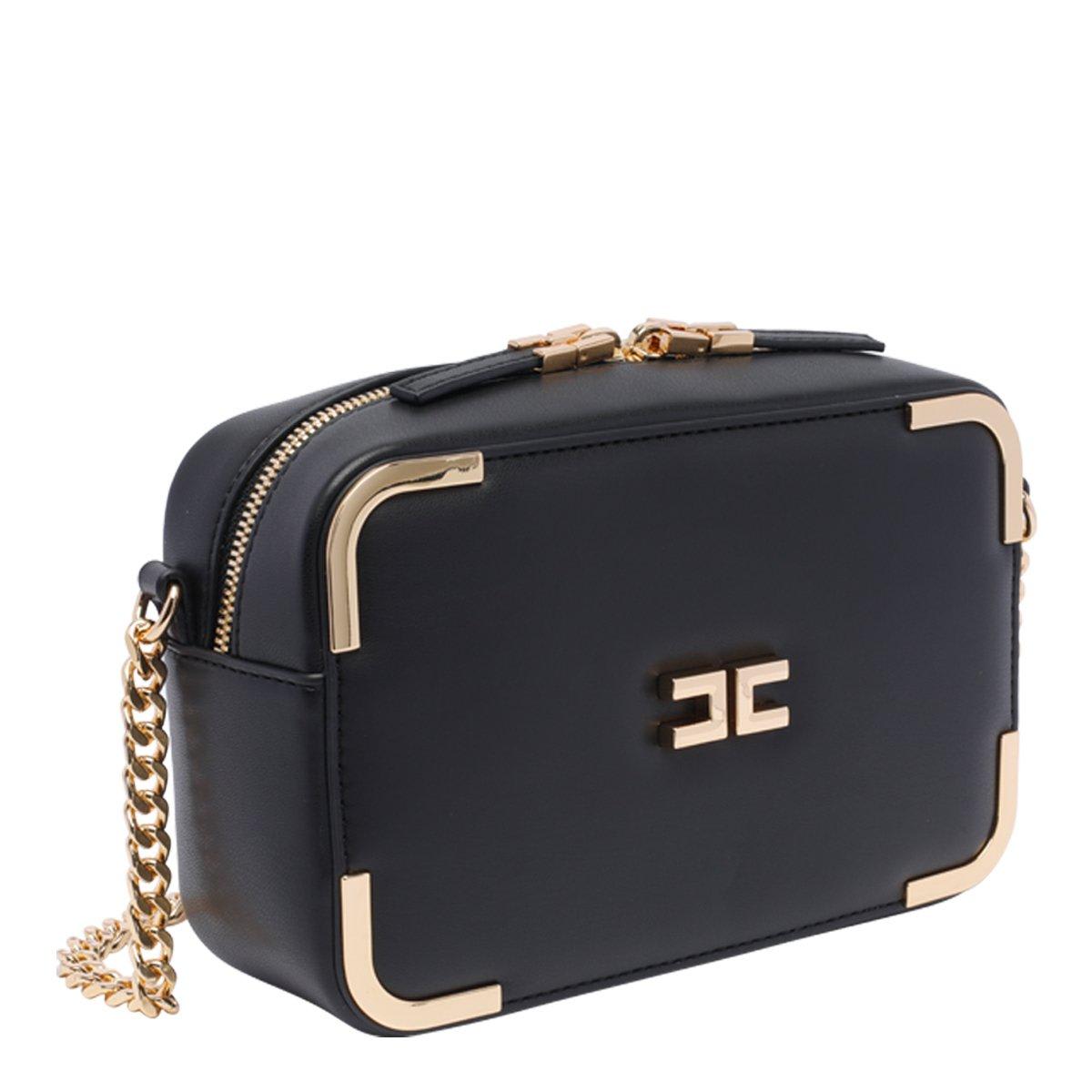 Shop Elisabetta Franchi Logo Plaque Chain-detailed Shoulder Bag In Black