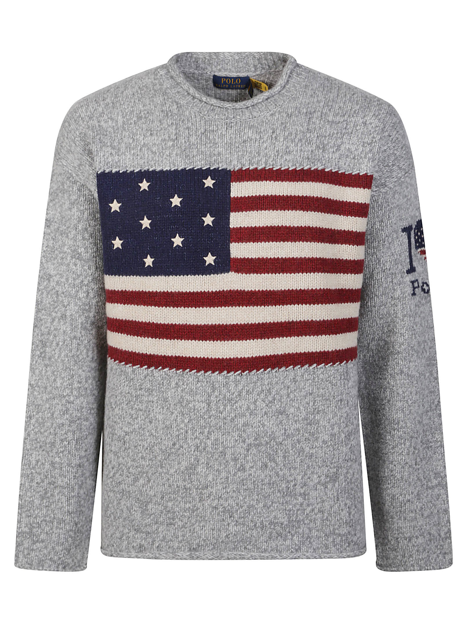 Shop Ralph Lauren Flag Sweater In Grey/red