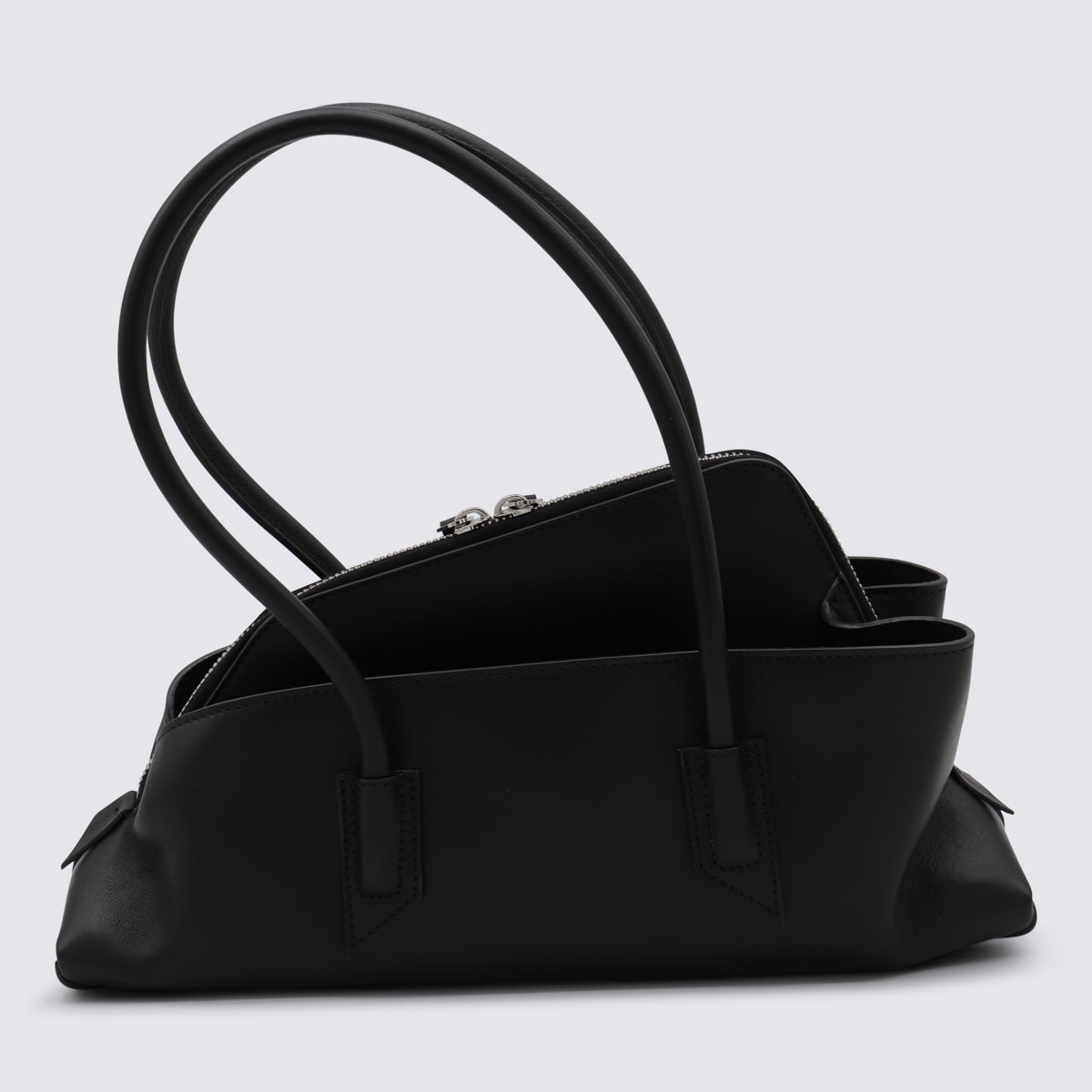 Attico Black Leather La Passeggiata Small Shoulder Bag In Black
