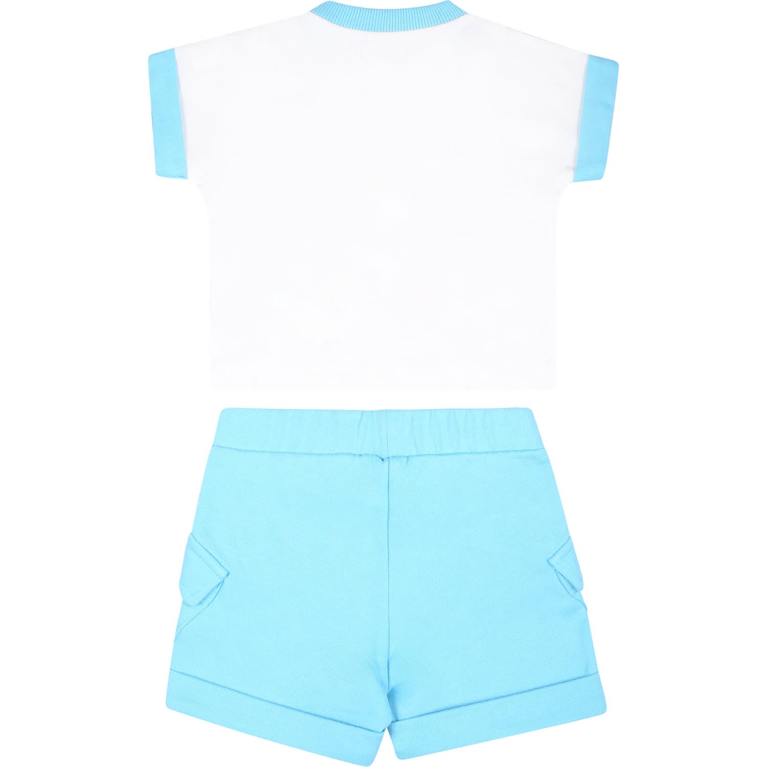Shop Moschino Light Blue Suit For Baby Boy With Teddy Bear
