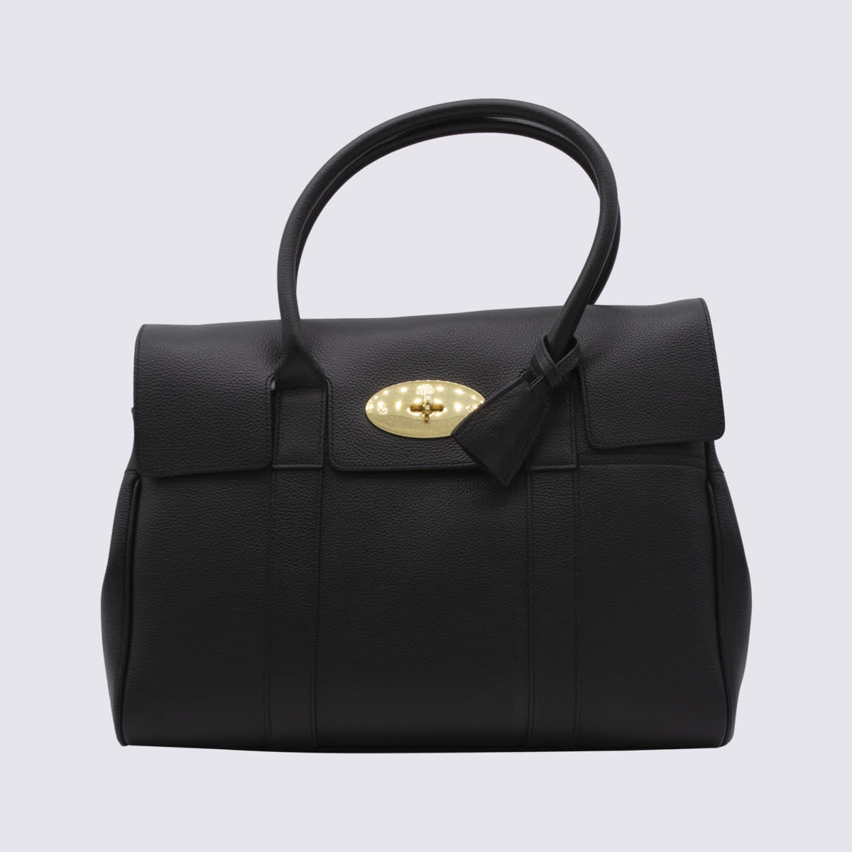 Shop Mulberry Black Leather Bayswater Tote Bag In Black-brass