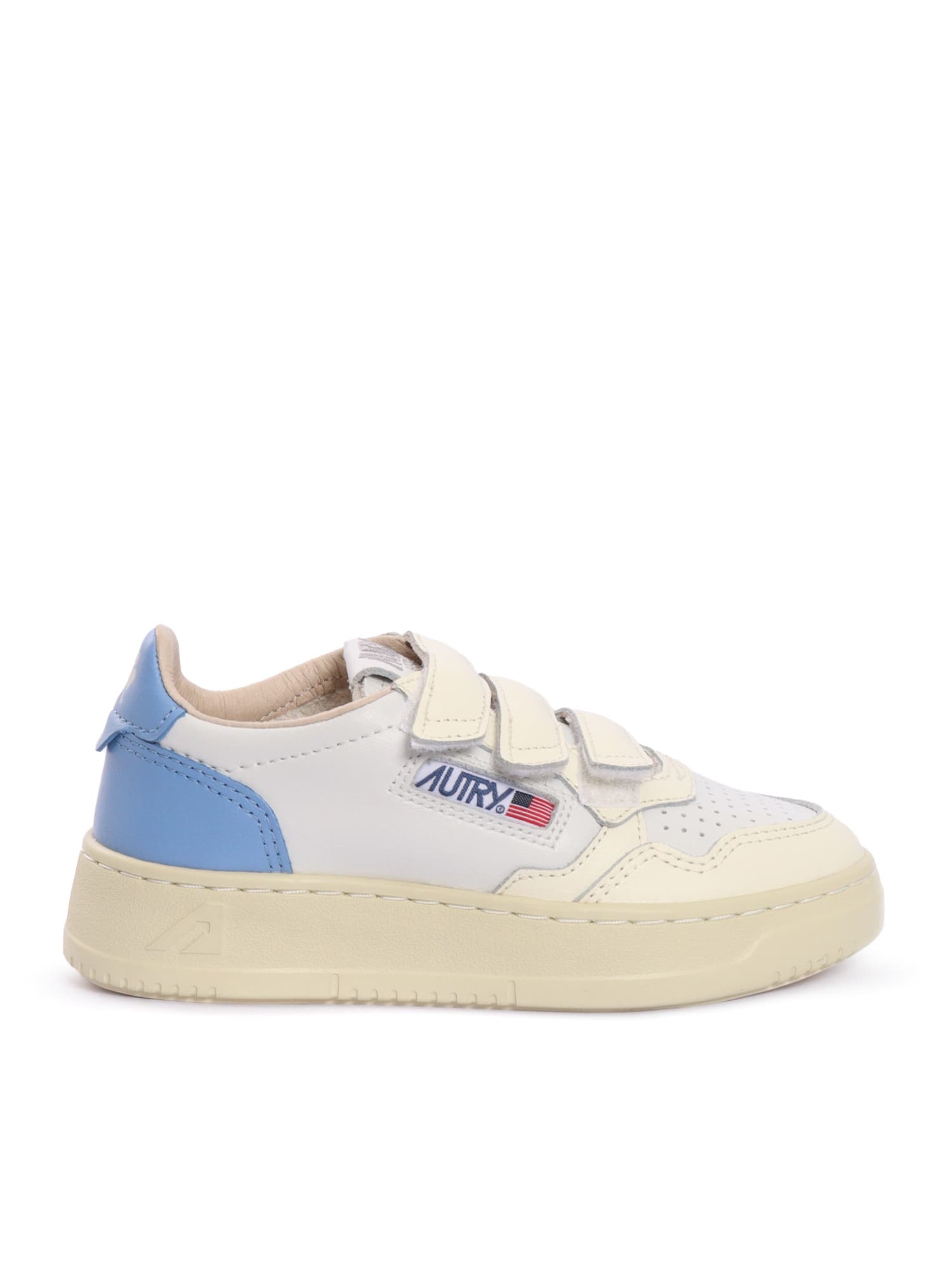 Autry Kidstripes Low Kid Leat/four Wht/drblue Sneakers In White