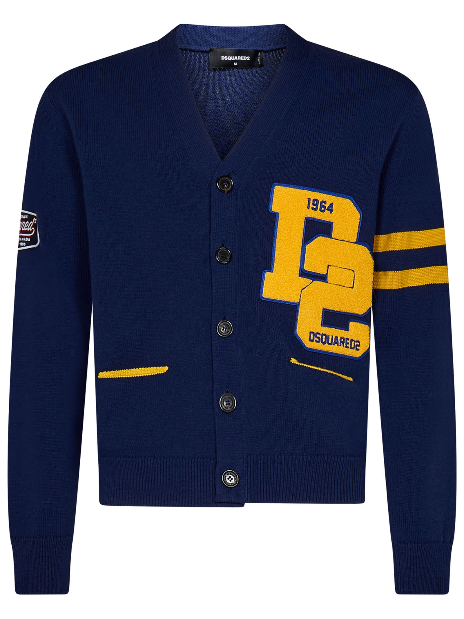 Dsquared2 College Shetland Wool Cardigan In Blue
