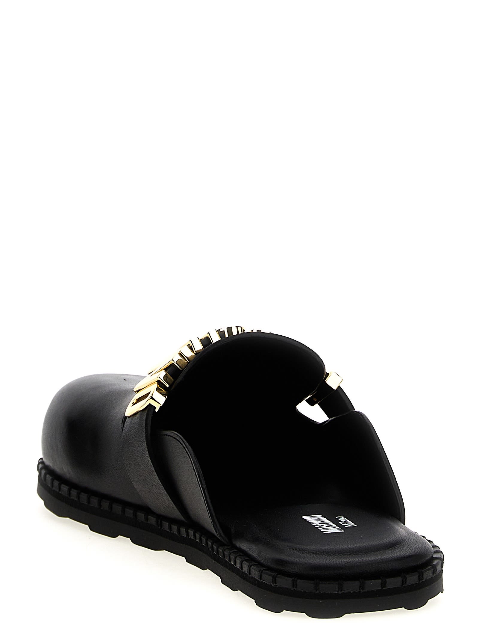 Moschino Logo-lettering Leather Mules In 000
