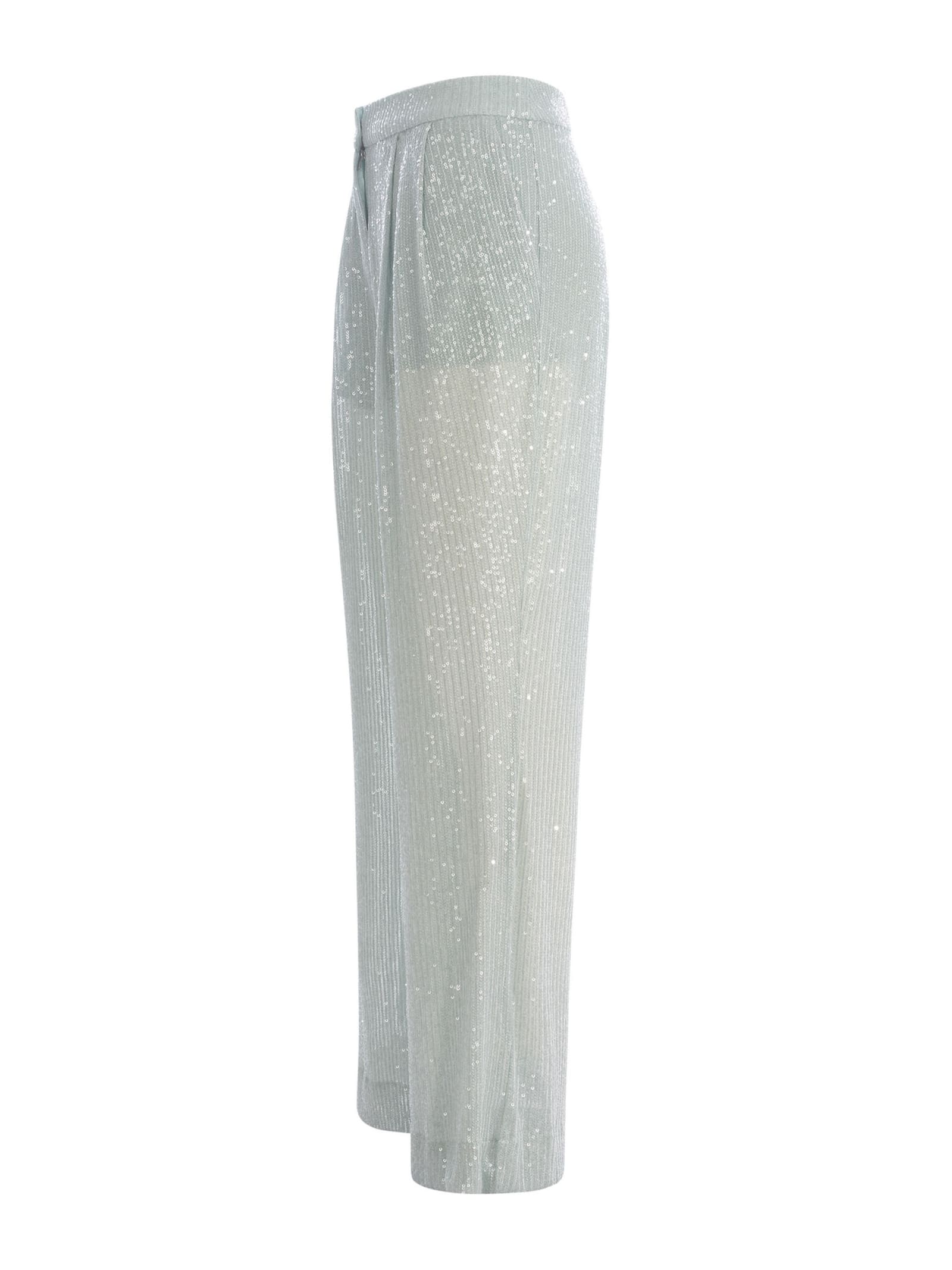 Rotate Birger Christensen Mesh Pant With Sequined Embroidery In Azzurro Chiaro