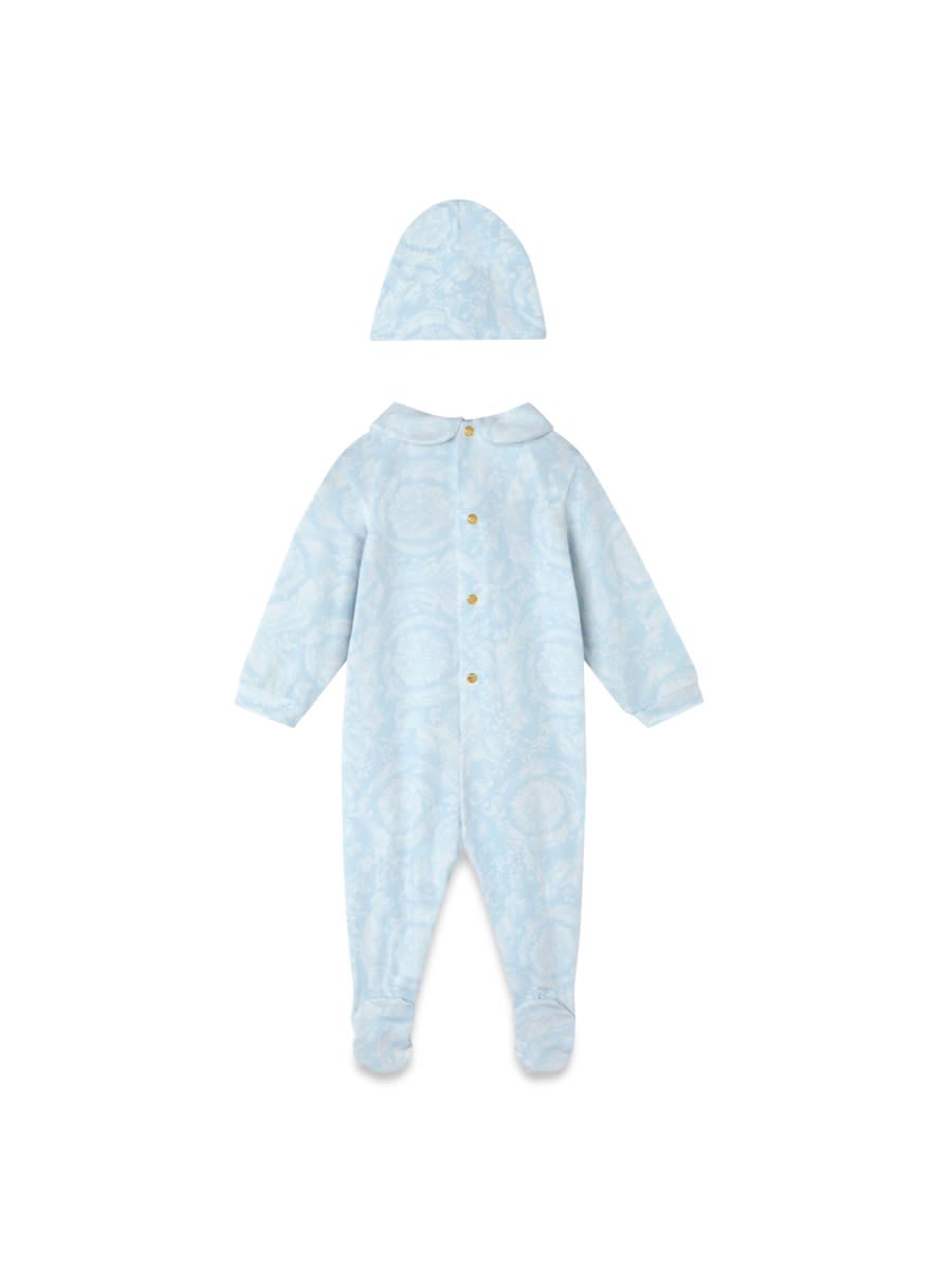 Shop Versace Gift Set 2 Pcs Baroque Newborn Jersey In Azure