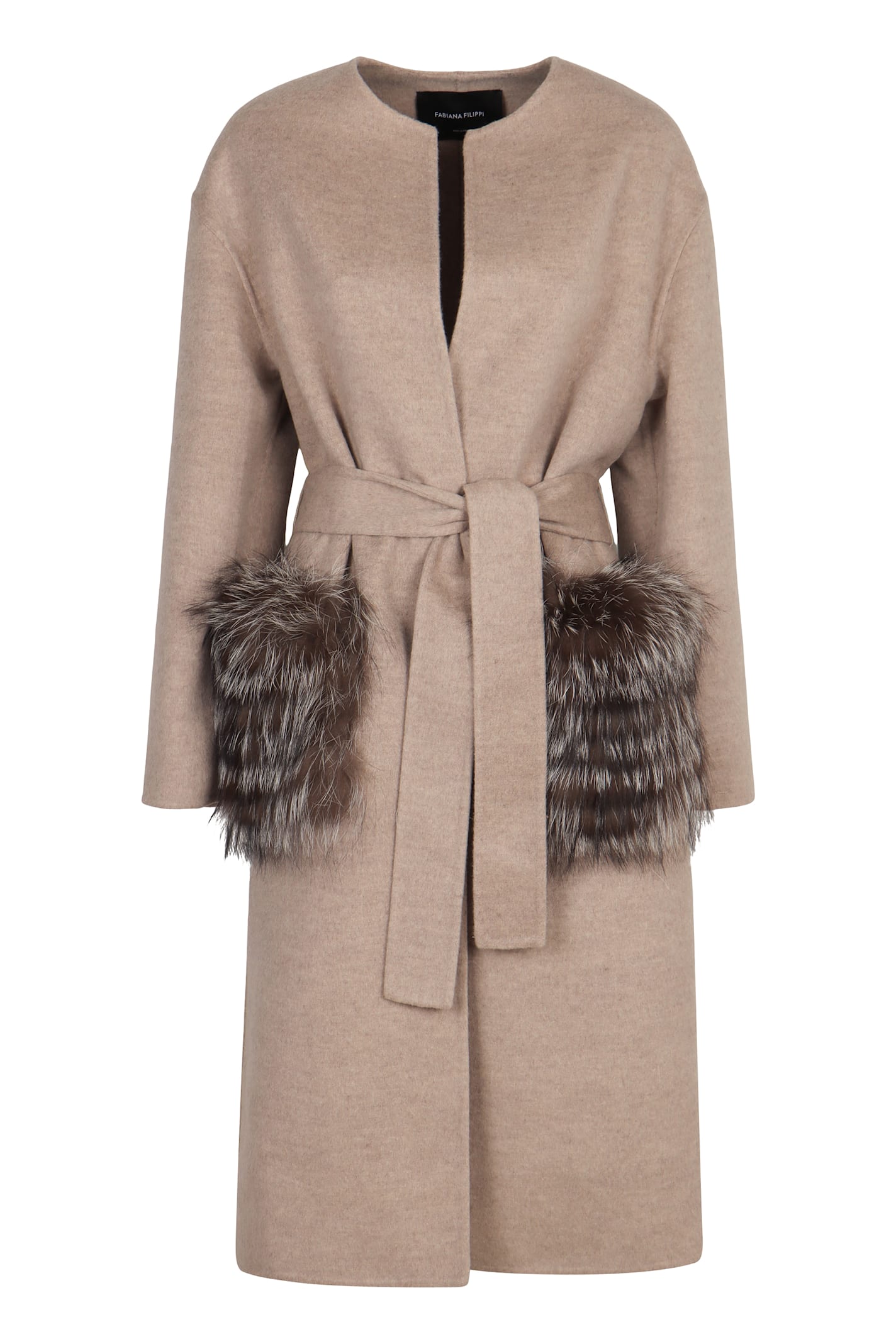 Fabiana Filippi Coat In Double Wool And Cashmere In Nude