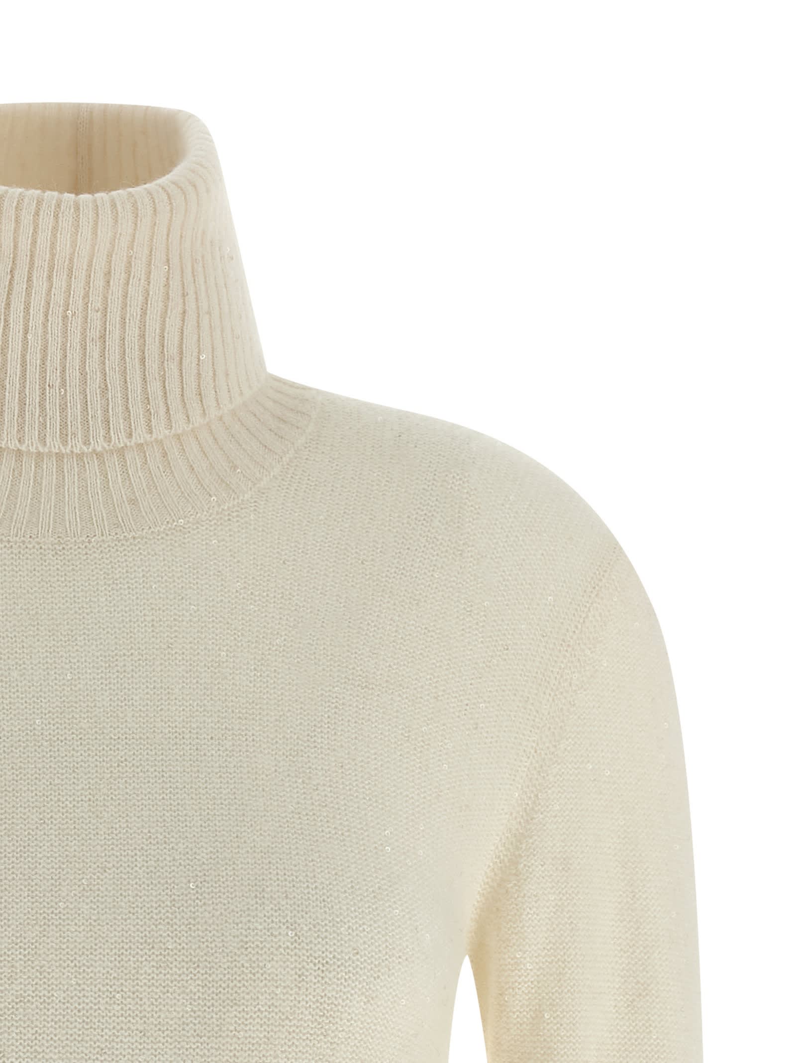 Fabiana Filippi Sequin Turtleneck Sweater Sweaters And Cardigans White In White