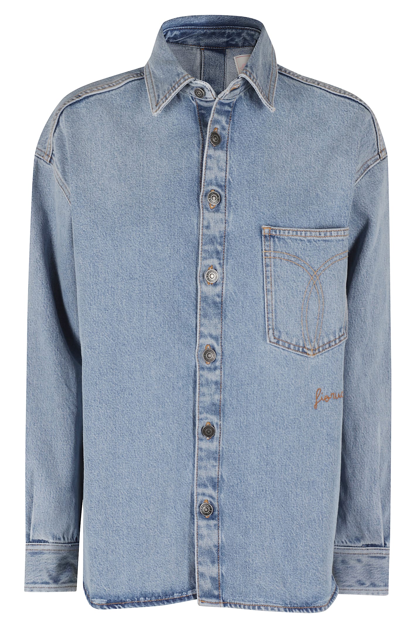 Open Back Embroidered Denim Shirt