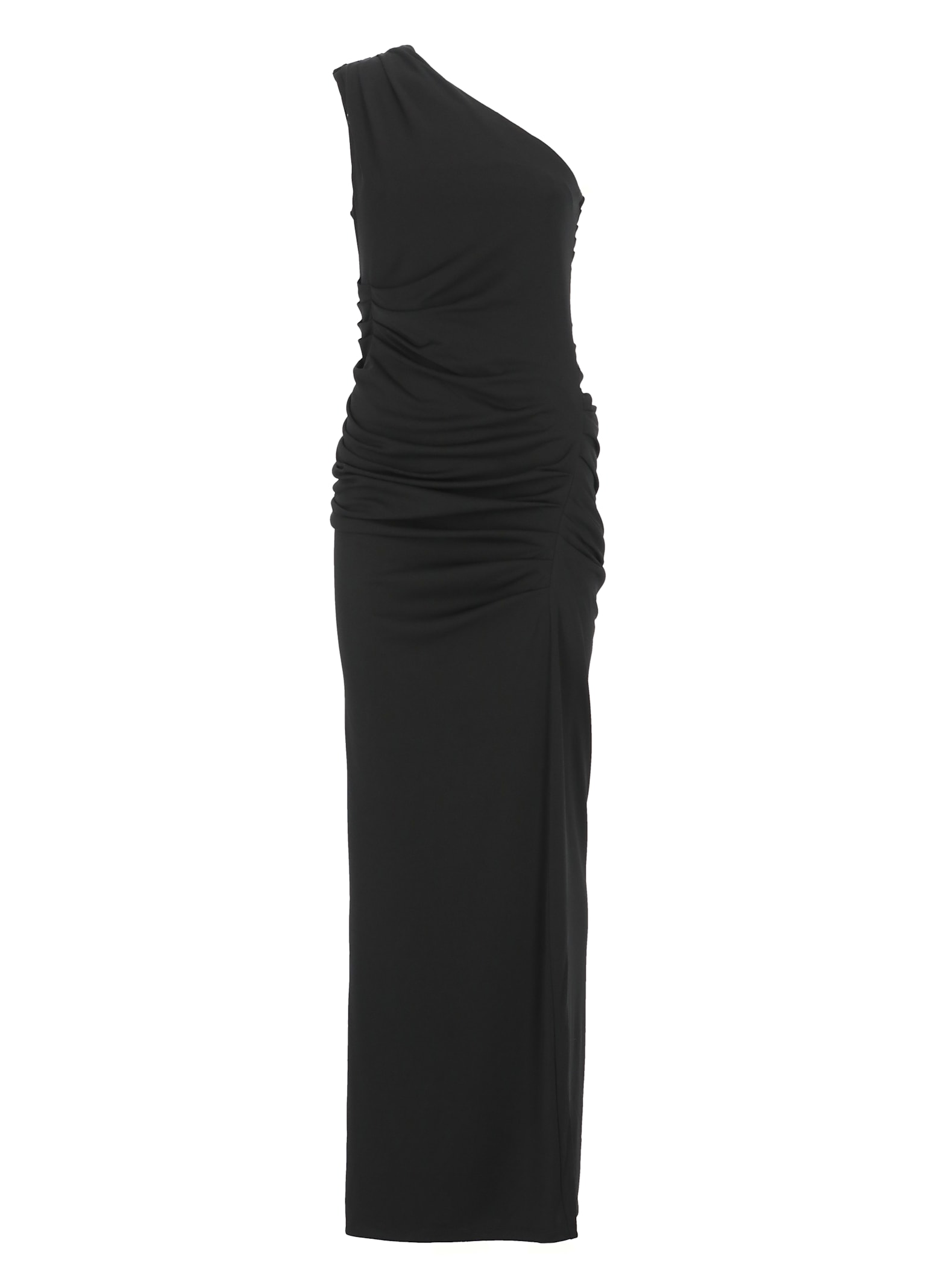 Rotate Birger Christensen Rotate Long Dress Black One-shoulder Draped In Black