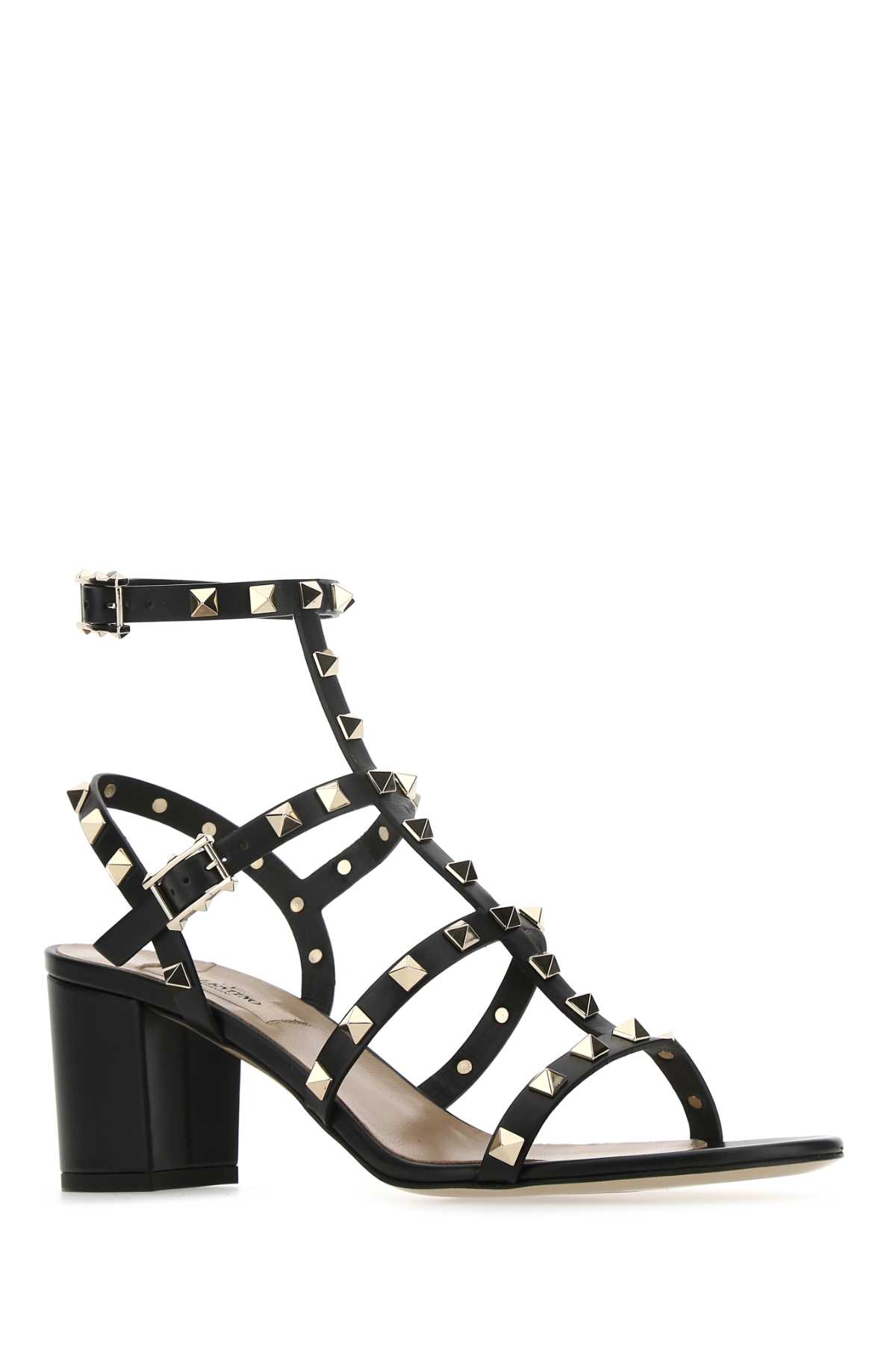 Shop Valentino Black Leather Rockstud Sandals In Nero