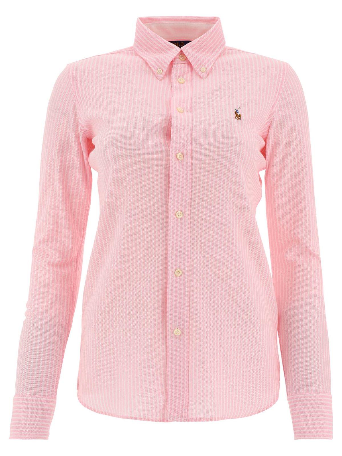 Shop Ralph Lauren Striped Long-sleeved Shirt In Carmel Pink White
