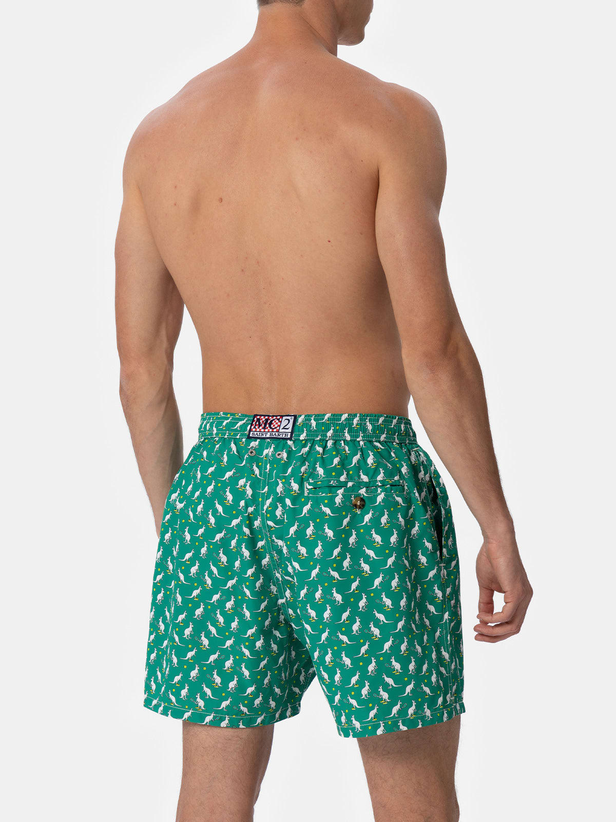 Mc2 Saint Barth Man Lightweight Fabric Swim-shorts Lighting Micro Fantasy With Australian Brand Logo Print Australia In Green