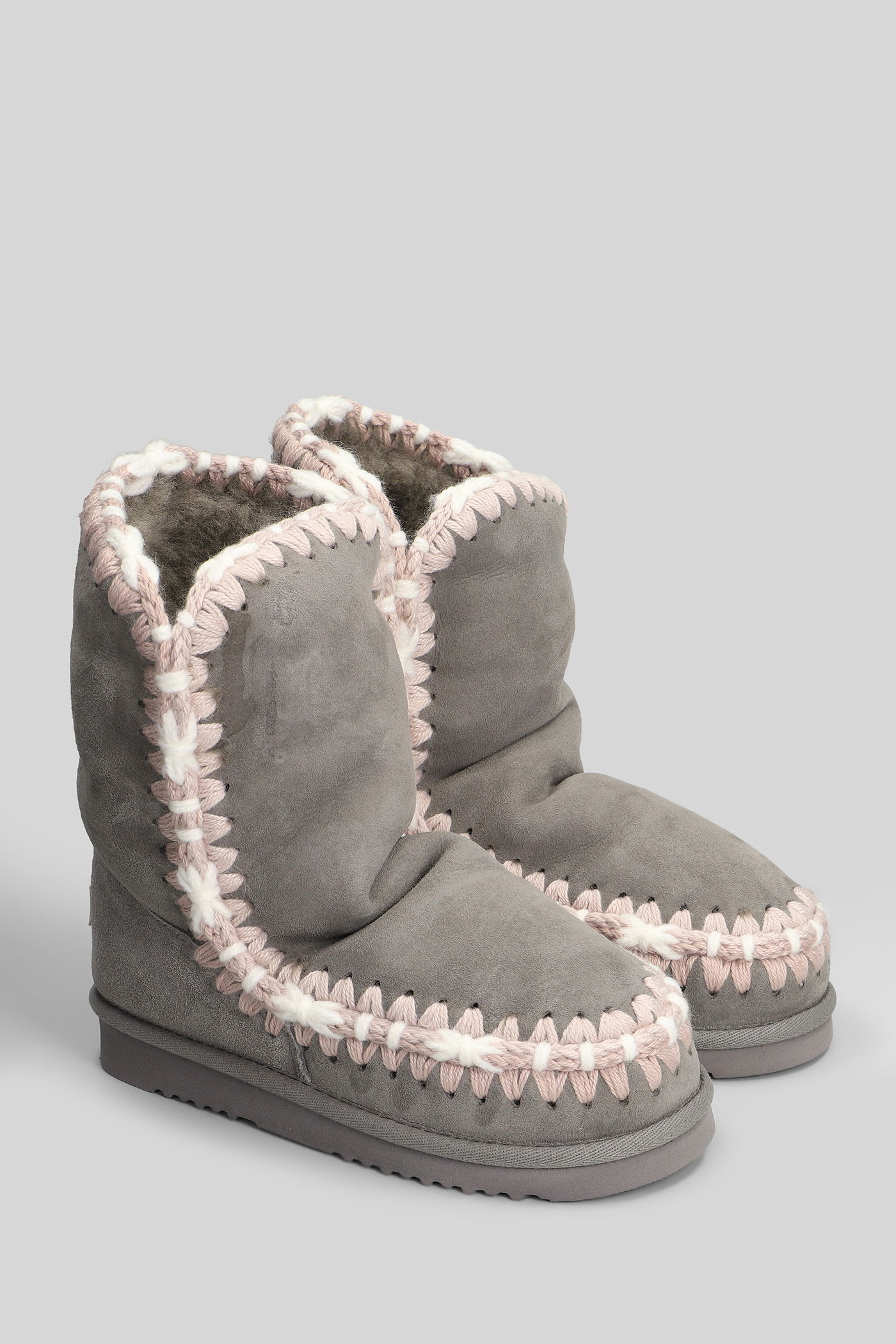 Mou Eskimo 24 Low Heels Ankle Boots In Grey Suede In Multi