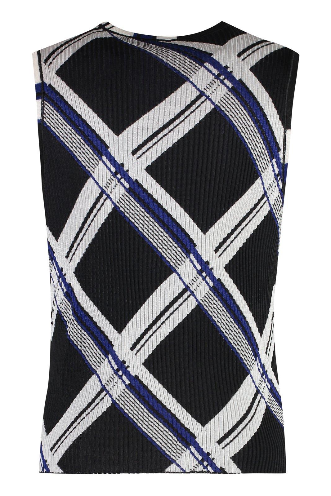 Shop Burberry Checked Ribbed-knit Sleeveless Top In Black