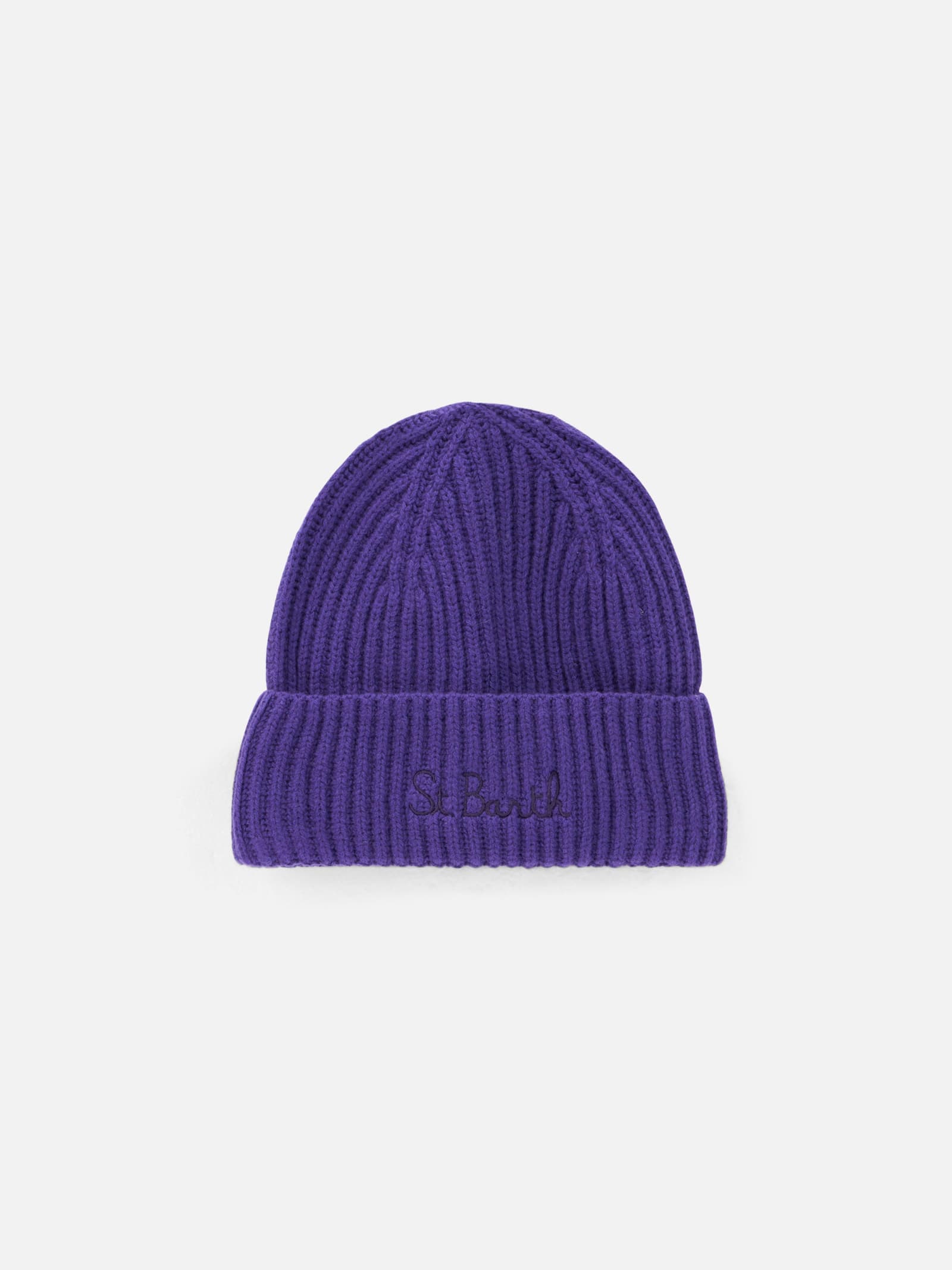 Woman Purple Beanie With St. Barth Embroidery