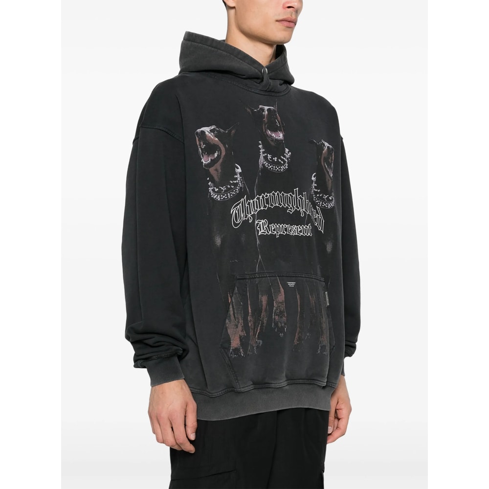 Represent Vintage Black Hoodie With Doberman Graphic And Classic Features In Black