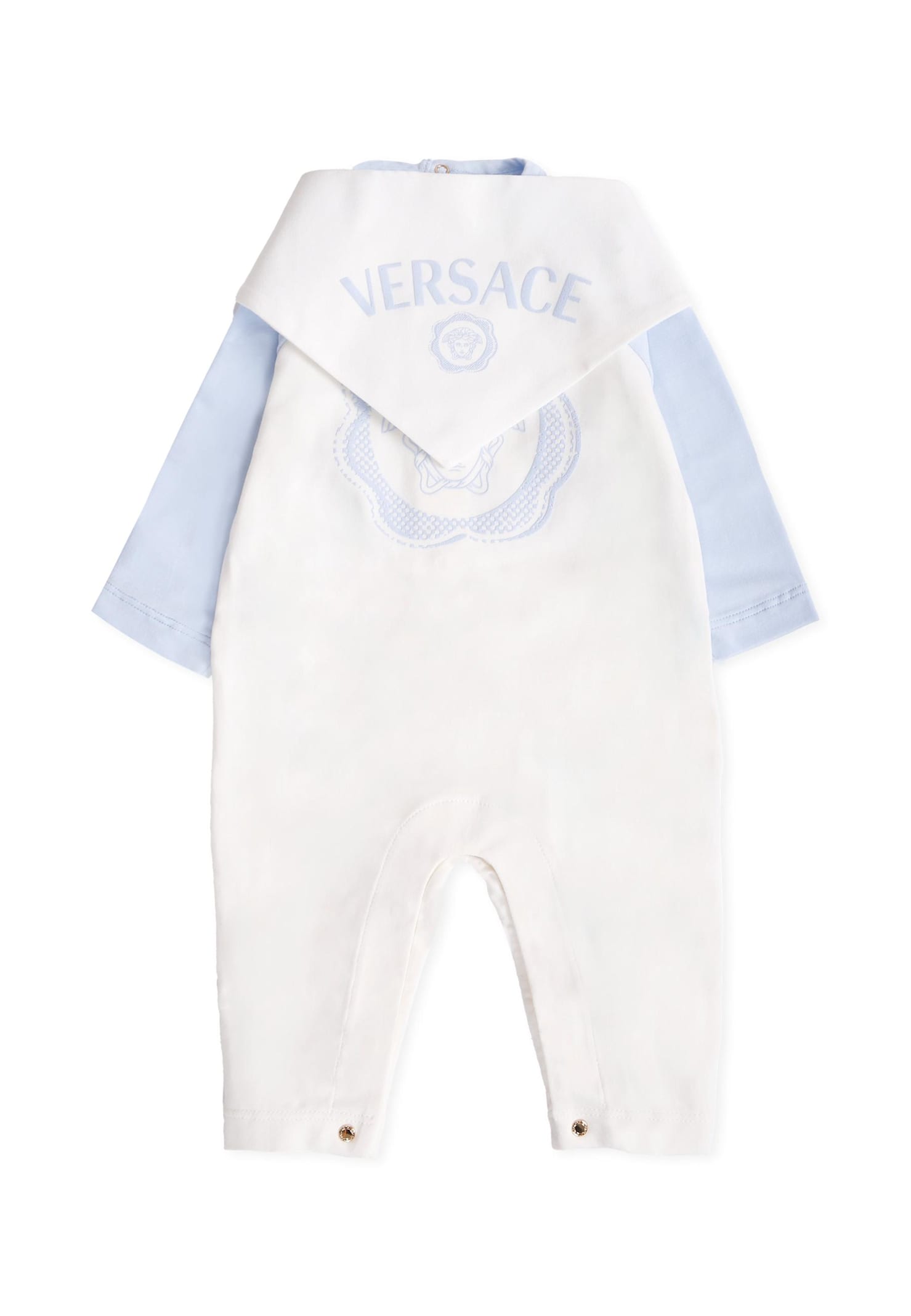 Versace Ivory And Light Blue Set With Medusa Fro Baby Boy In White