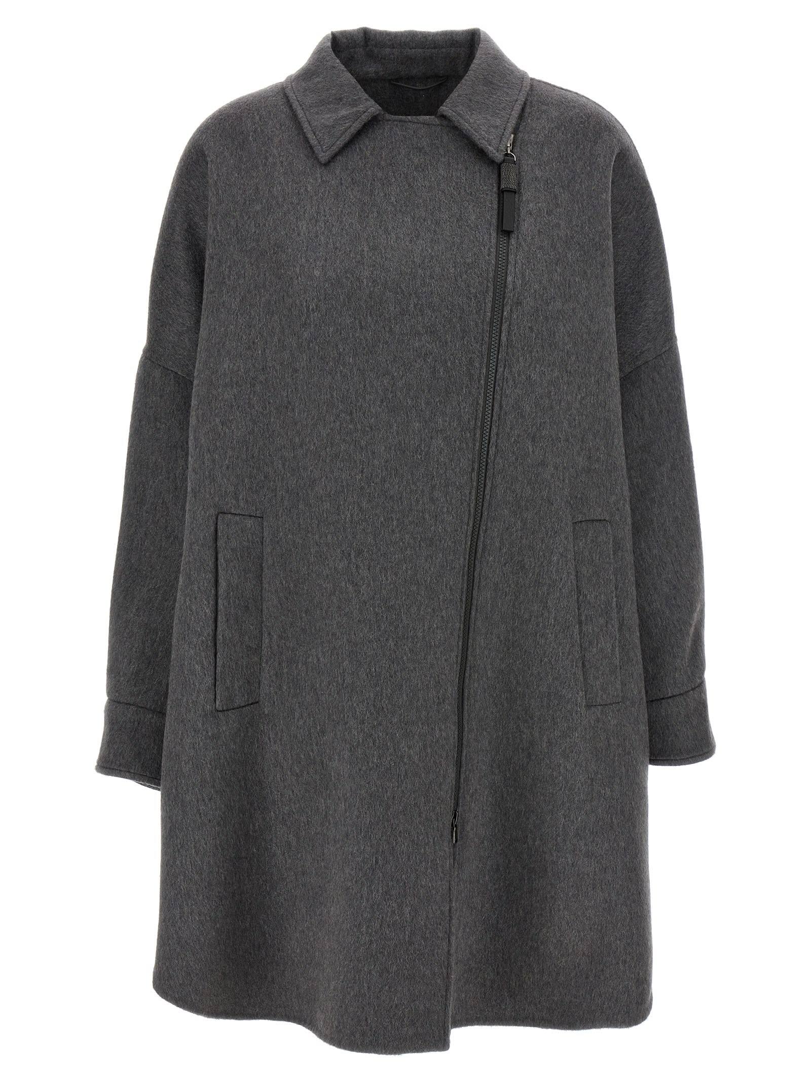 Brunello Cucinelli Cashmere Coat With Pockets In Gray