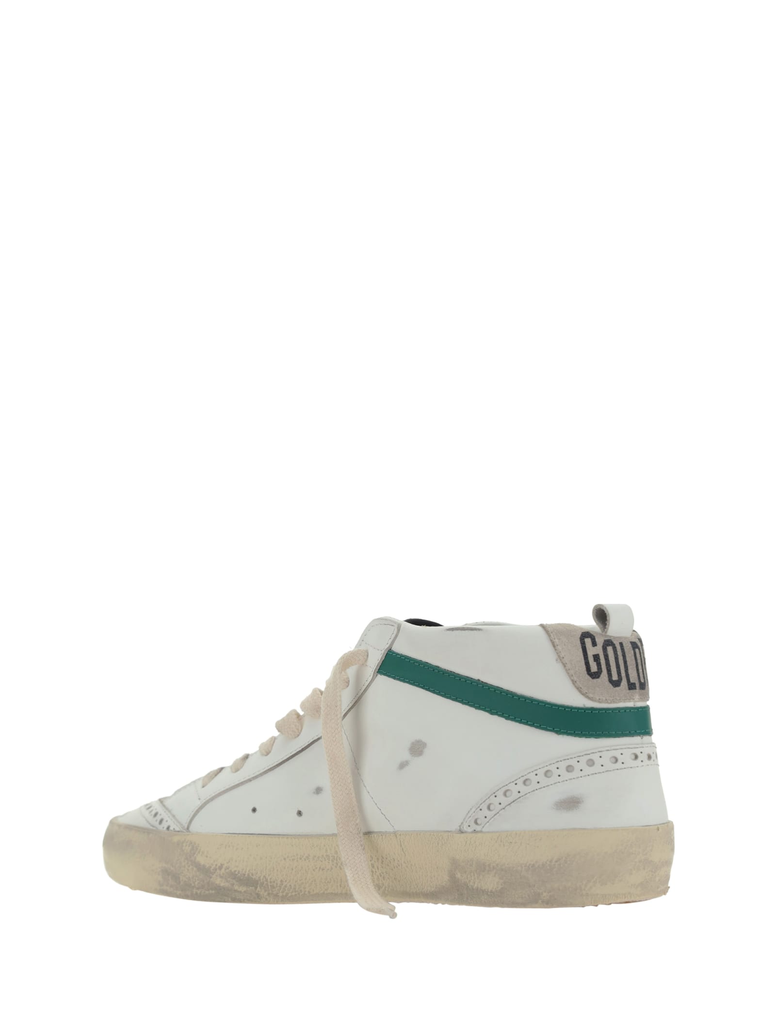 Shop Golden Goose Mid Star Sneakers In White/seedpearl/silver/green